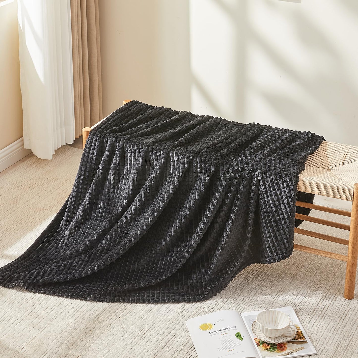 EMME Fleece Blanket, 3D Jacquard Throw Blanket for Couch and Bed, Soft Cozy and Fluffy Blankets Lightweight Luxury Flannel with Waffle Design (Navy Blue, 50" x 60") BST202