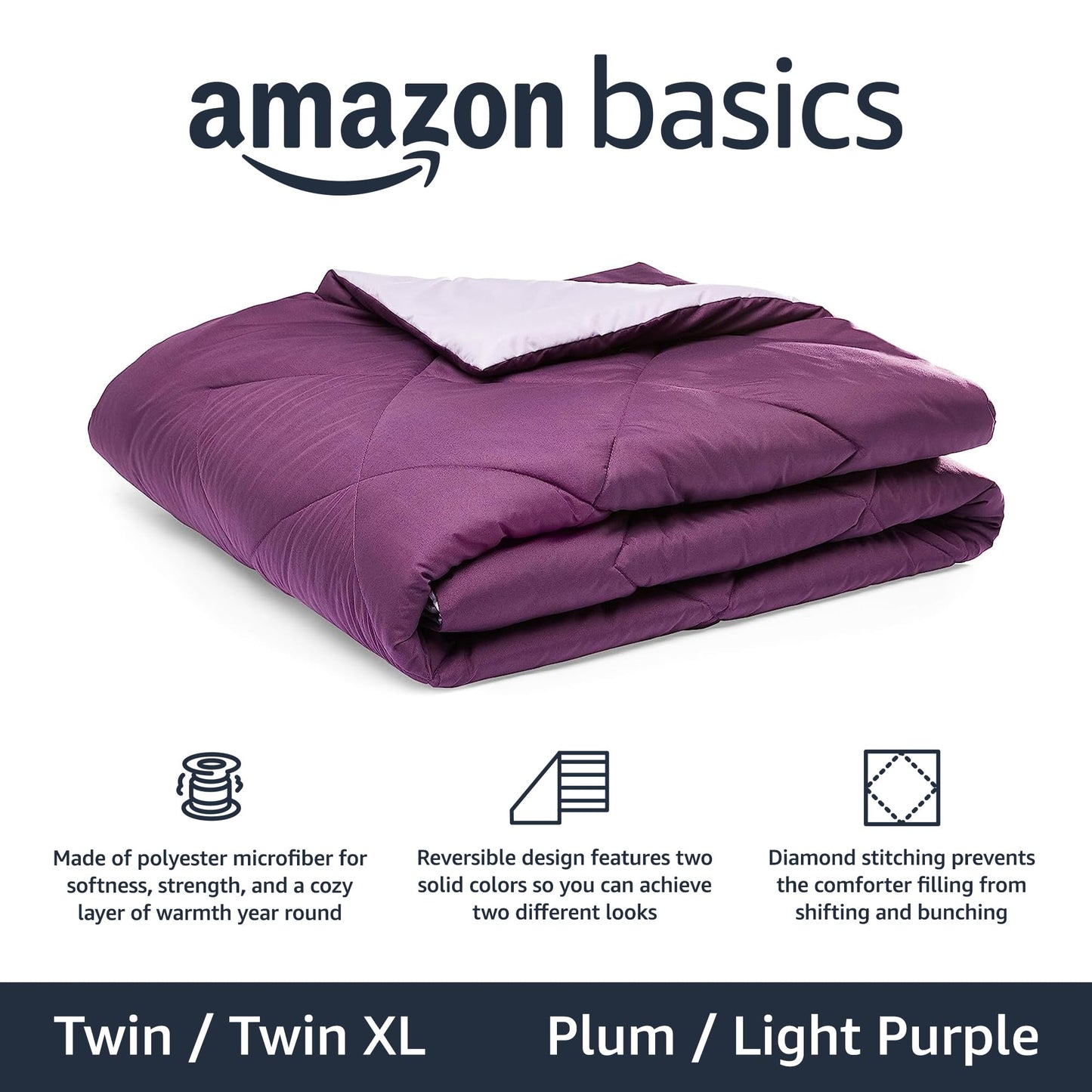 Amazon Basics Comforter Blanket, Reversible, Lightweight Microfiber, Machine Washable, All Season, Full/Queen, Black/Grey