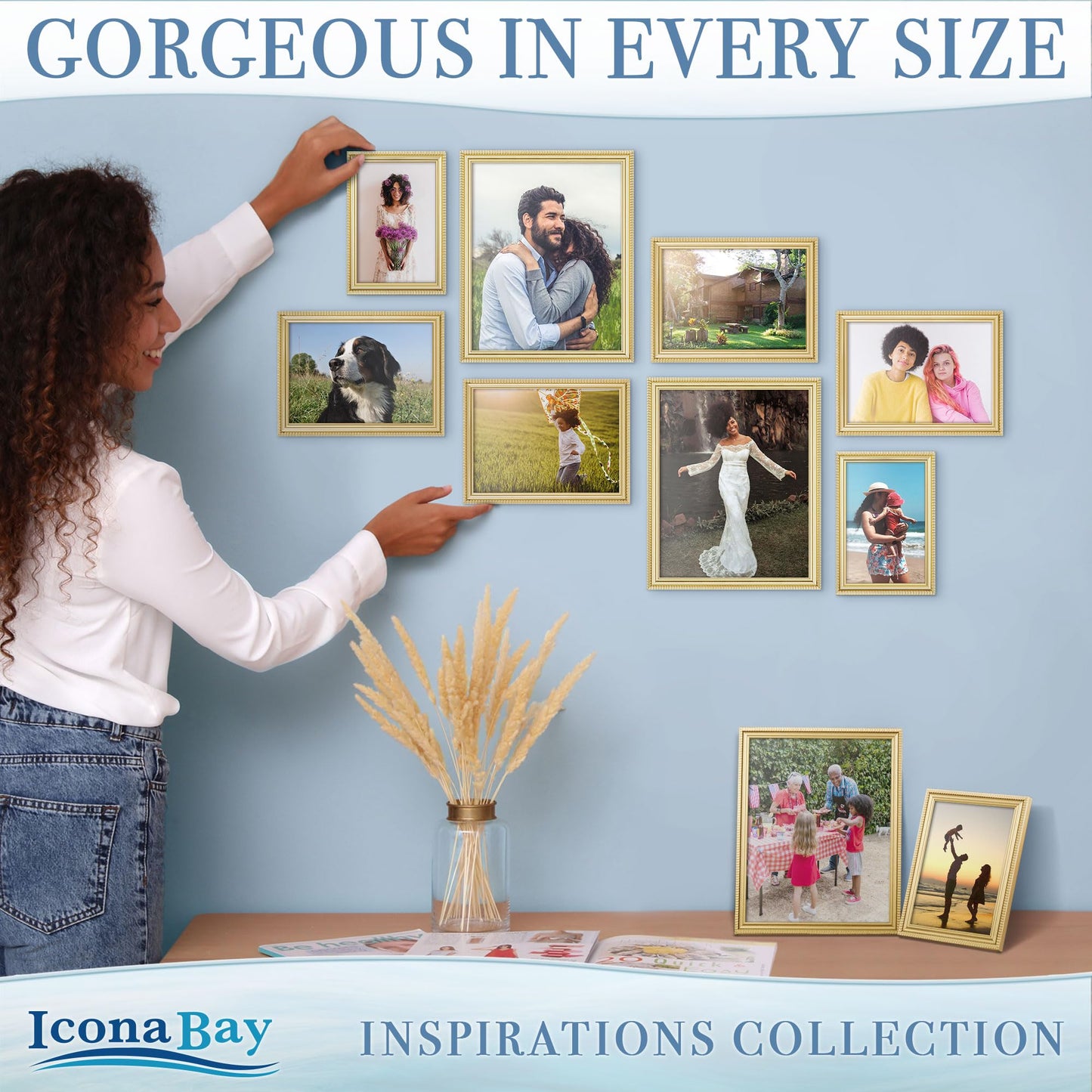 Icona Bay Combination White Picture Frames Set - 10 PC (Five 4x6, Three 5x7, Two 8x10), Inspirations Collection Multi-Pack for Contemporary Wall Gallery BST220