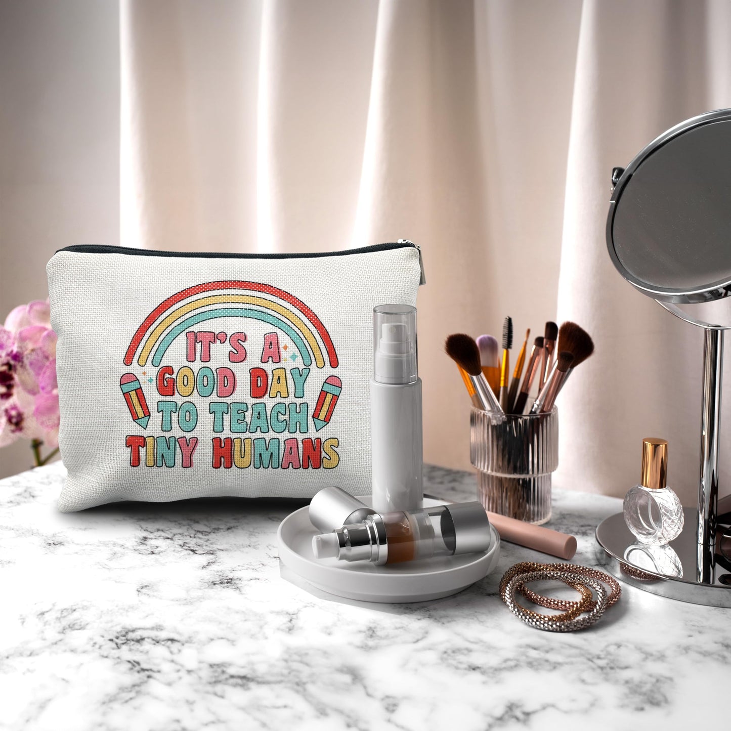 Nogrit Teacher Accessories Survival Kit Makeup Cosmetic Bag,Groovy It's Me Hi I'm the Teacher Makeup Travel Toiletry Bag,Back to School Thank You Gifts for Best Teachers Gifts BST220