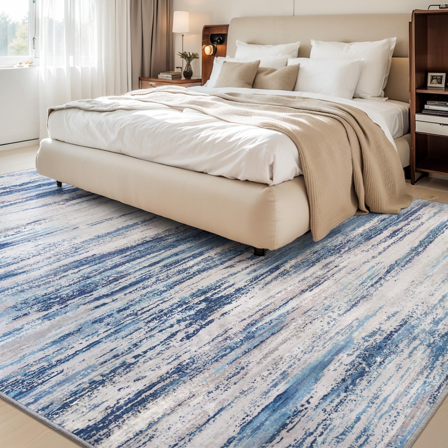 tchdio Round Rug 5FT Colorful Modern Abstract Circle Rug for Bedroom Non Slip Soft Circular Rug Carpet Washable Round Area Rug, Multi Color, 5FT BST220