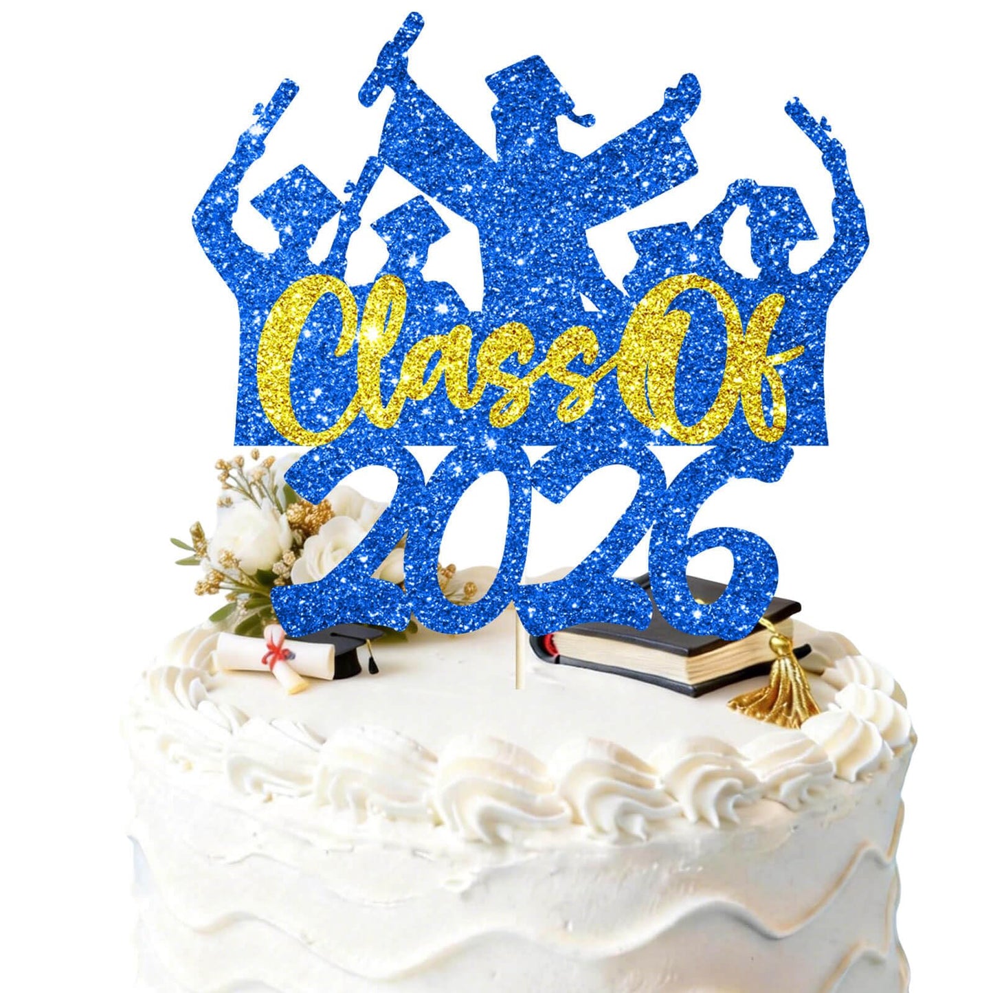 2026 Graduation Cake Topper Gold Glitter Class of 2026 Cake Topper Congrats Grad Party Cake Decor for Senior High School 2026 Graduation Party Cake Supplies Decorations BST202