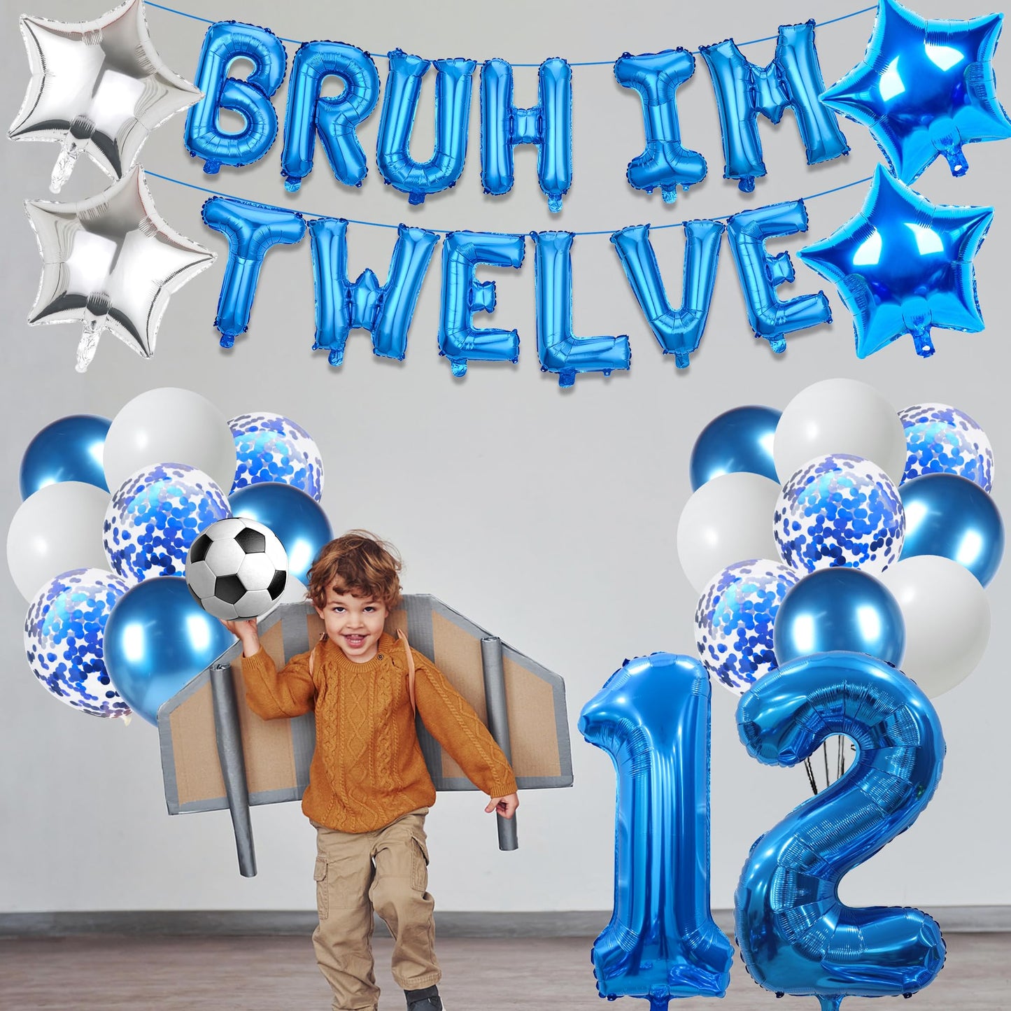 9th Birthday Decoration Balloon Banner - 33 Pcs Blue Bruh Im Nine Letter Banners Number 9 Star Foil Latex Balloons for Boys And Girls Happy Birthday Celebration Party Decor Supplies BST326L