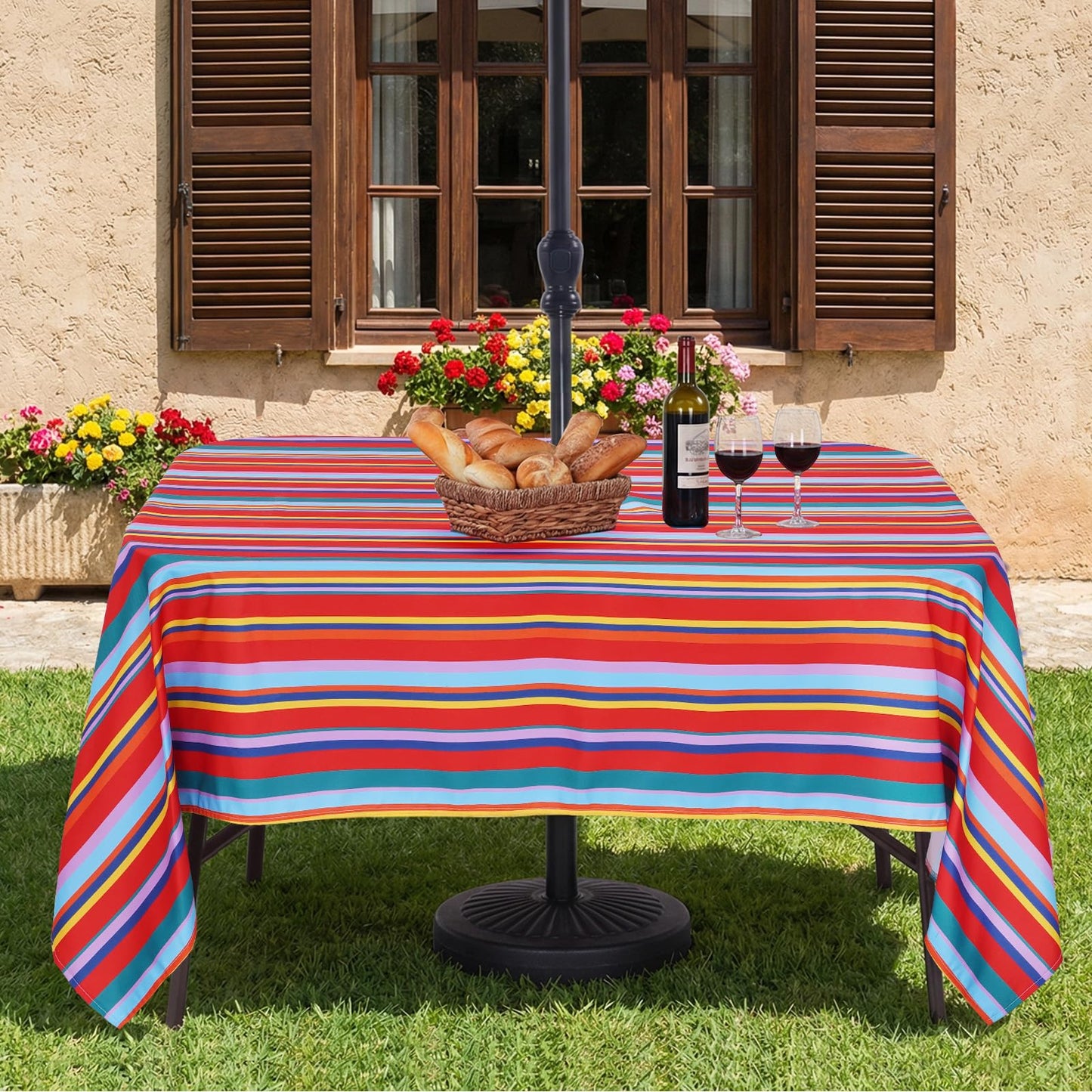 Eternal Beauty 52” Round Tablecloth Waterproof Outdoor Tablecloth with Umbrella Hole Zipper for Spring Summer Patio Picnic Tables (Tropical Palm Leaf) BST326H