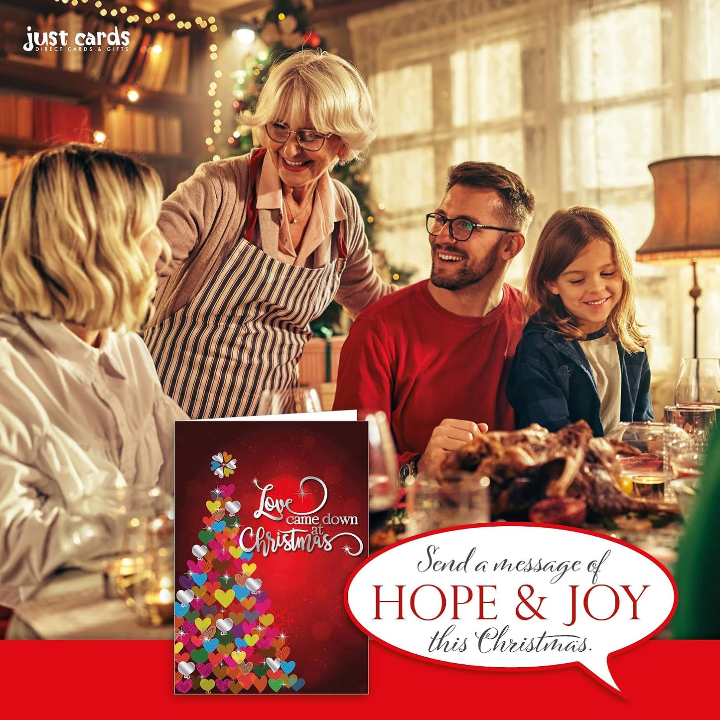 Religious Christmas cards - pack of 20, 5x7in, printed in England, Love Came Down. Christian Christmas cards with envelopes bulk WN420