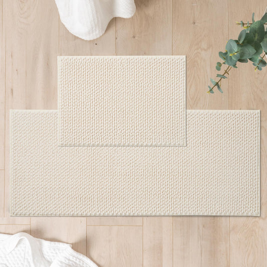 FRESHMINT Chenille Bathroom Rugs Sets 2 Piece 17"x24"+20"x32", Non-Slip Bath Mats, Absorbent Bath Rug, Washable Set of 2 Shower Floor Mat, Gray BST220