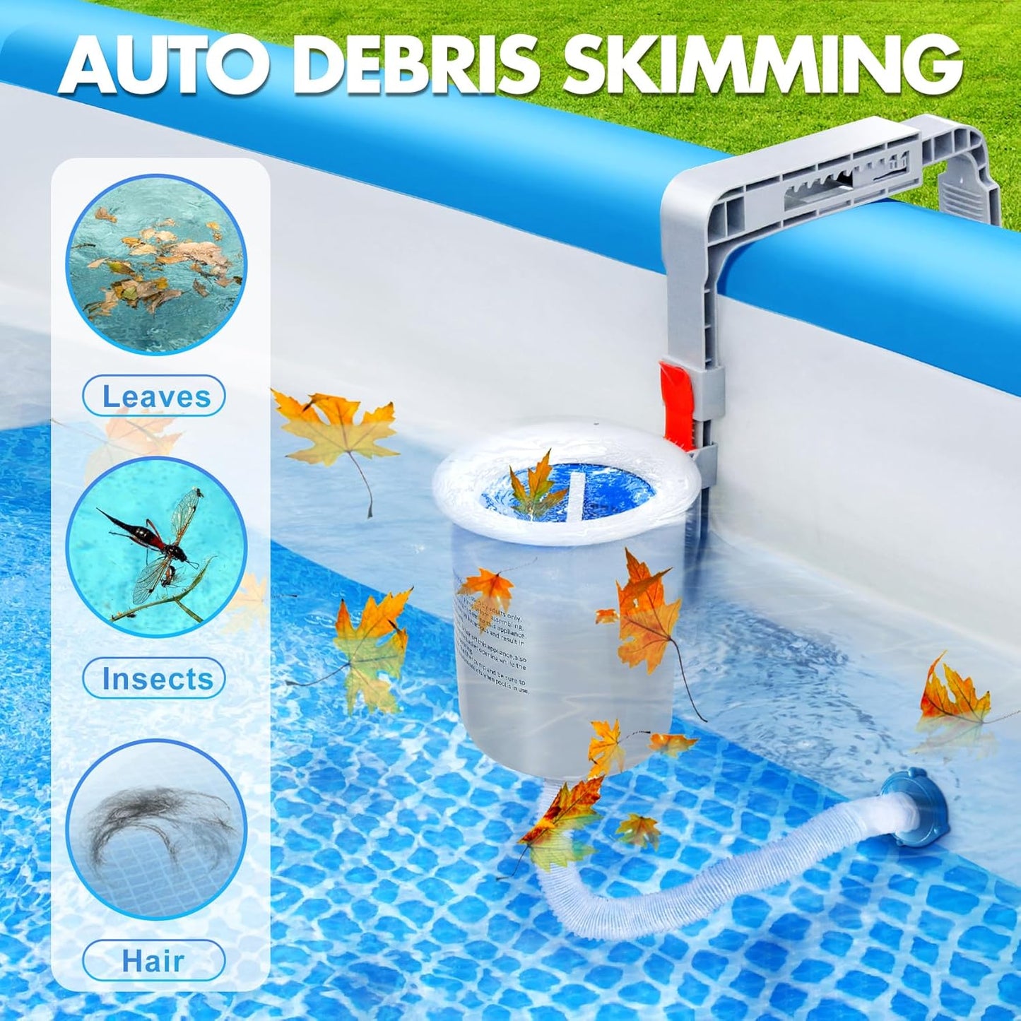DeeprClean Above Ground Pool Surface Skimmer, Automatic Pool Skimmer for Top of Water N3233
