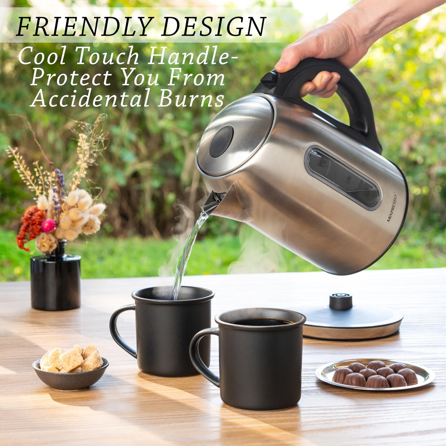 Mixpresso Electric Kettle Temperature Control, Hot Water Kettle Electric, Cordless 1 Liter Capacity, Keep Warm & LED Indicator, Auto-Shutoff, Boil-Dry Protection, Stainless Steel Electric Kettle BST220