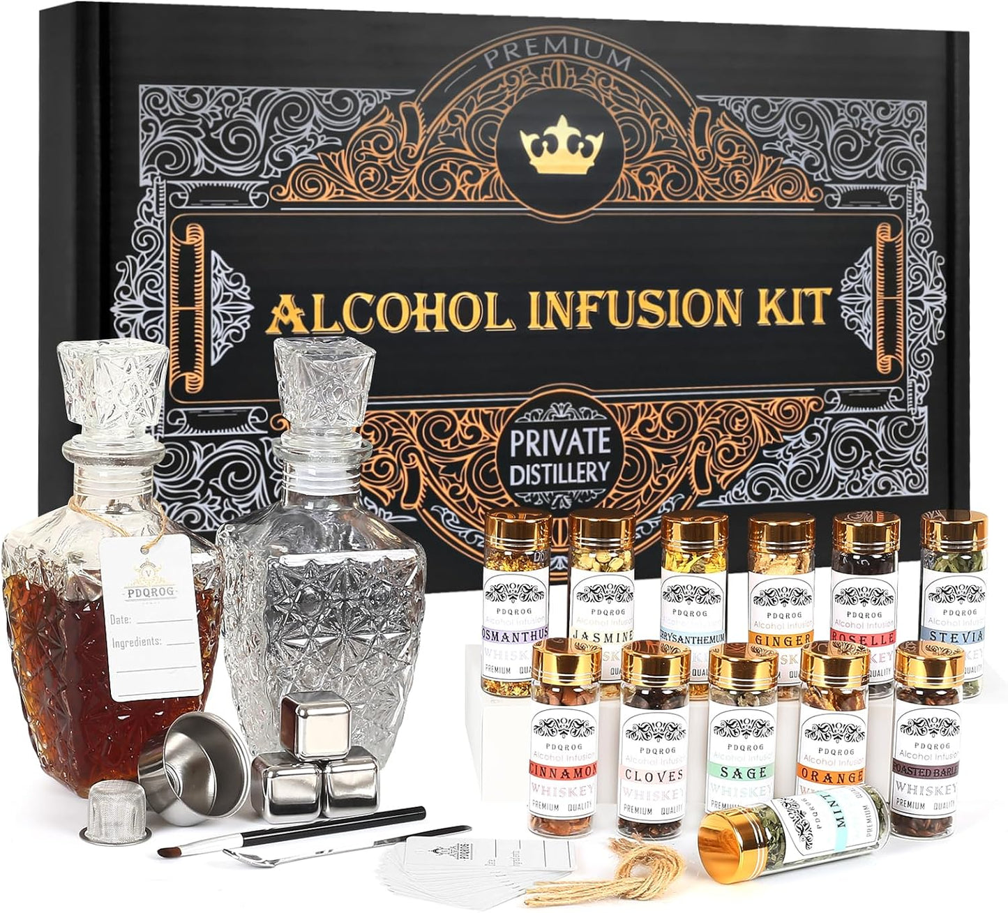 Alcohol Infusion Kit for Infusing Whiskey, Gin, Vodka, Tequila, Rum - DIY Your Own Flavored Spirits with Natural Ingredients - Anniversary, Birthday Gift for Men,Father Day Gifts,Husband WN420