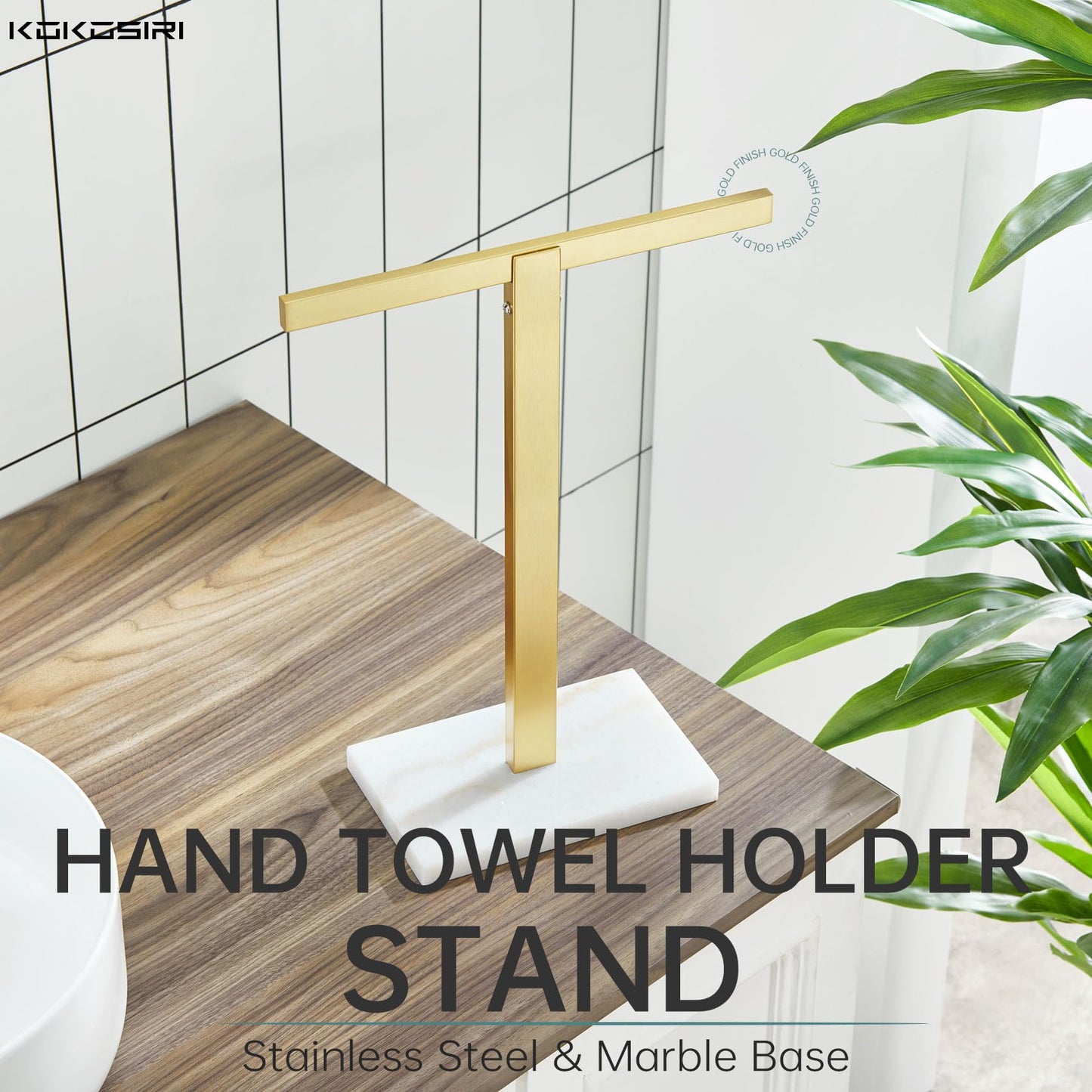 KOKOSIRI Hand Towel Holder Black Stand Towel Rack with Marble Base for Bathroom Kitchen Vanity Countertop, Stainless Steel 15.7'' Height THS0002-SM-BK BST202
