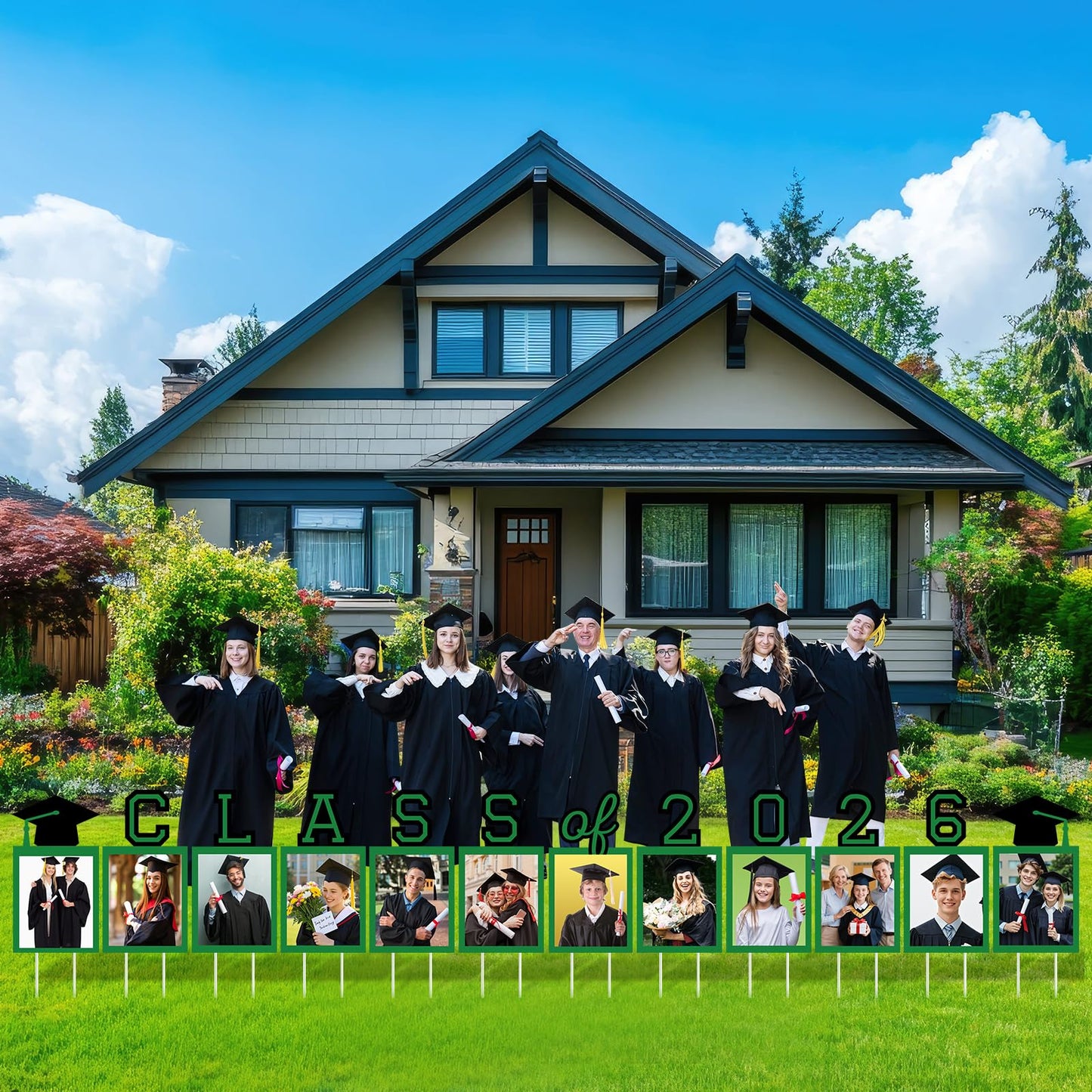 12 Pcs Graduation Photo Yard Sign Decorations 2026, K-12 Grade Graduation School Picture Frame Lawn Sign with Stakes for Kindergarten Middle High School Class of 2026 Grad Party Decorations, Red WN420