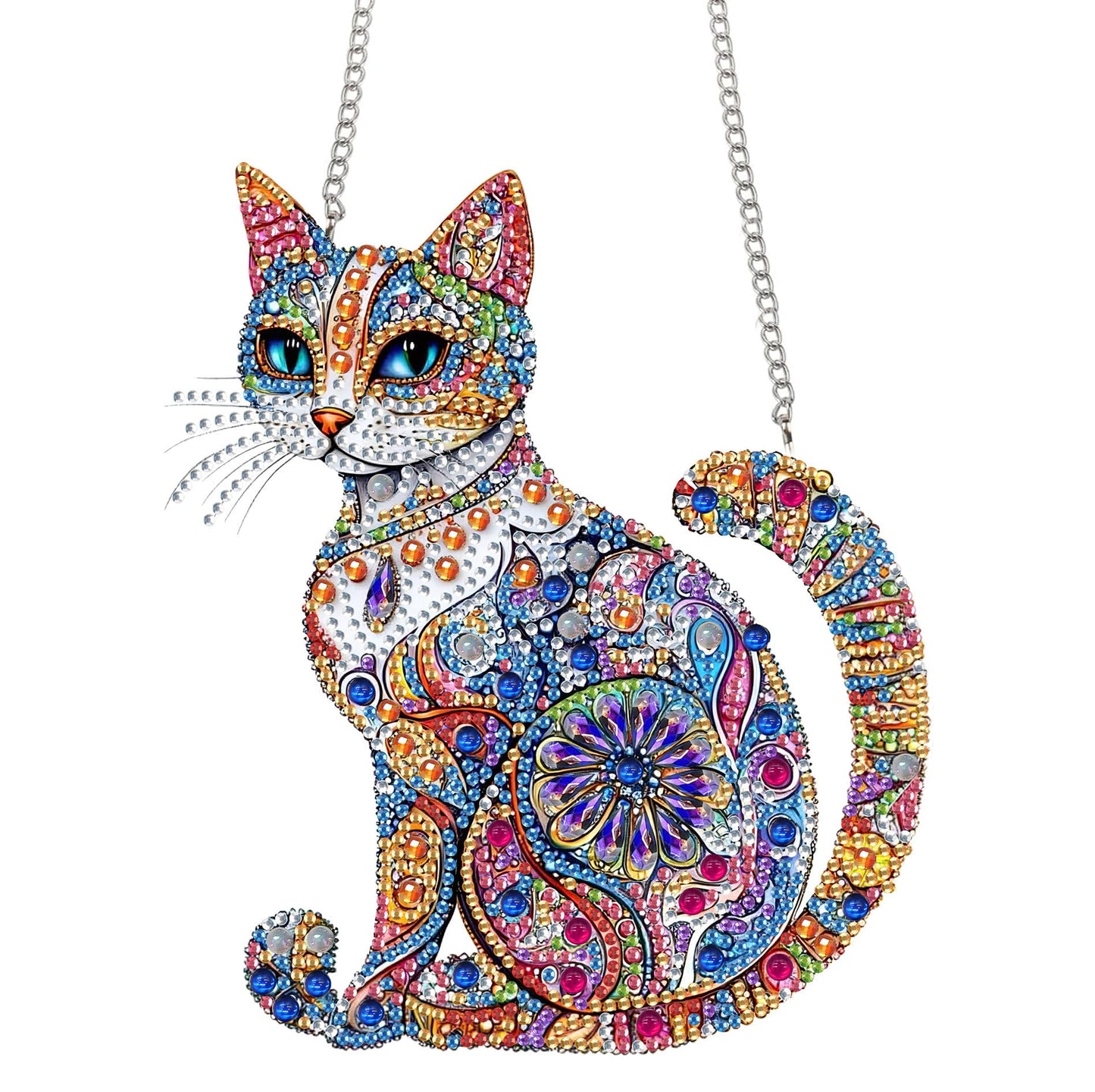 Bimkole Cat Diamond Art Hanging Kit for Adult, DIY 5D Animals Diamond Art Painting Window Pendant, Acrylic Crystal Art Hanging Ornament for Wall Home Garden Front Door Decor - 7.8x7.8 Inch BST220