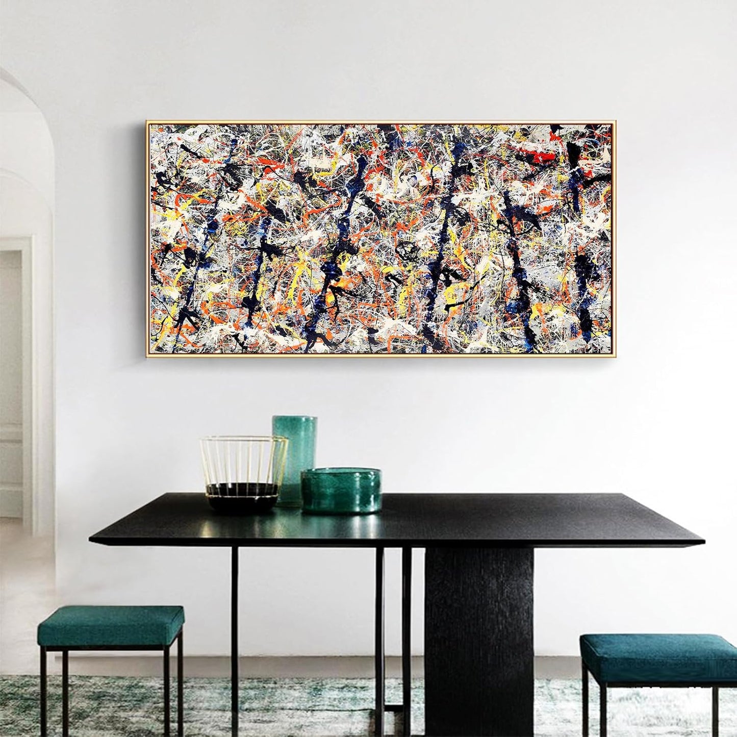 Yimissrui Jackson Pollock Canvas Wall Art - Blue Poles Abstraction Prints Poster - Surrealism Oil Painting Home Decor for Livingroom Office Bedroom Room Aesthetic Unframed (12x24in/30x60cm), Brights WN420