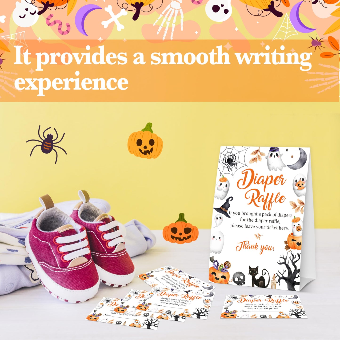 Halloween Baby Shower Measure The Baby Bump, 1 Self-Standing Sign + 50 Tickets for Little Ghost Gender Reveal Announcement Party Favor Supplies - D12 BST326L