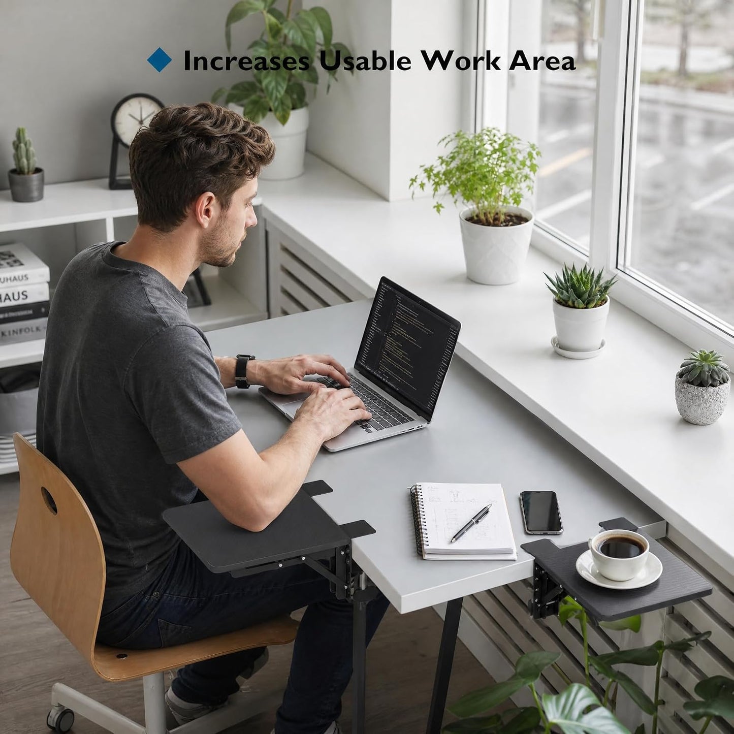 BONTEC Ergonomic Desk Extender Tray, 9.5"x9.1" Wrist Rest Shelf | 90°Foldable Elbow Support, Table Mount Arm, Clamp on Computer Arm Rest for Desk, Office & Home Use,Durable Easy to Install BST202