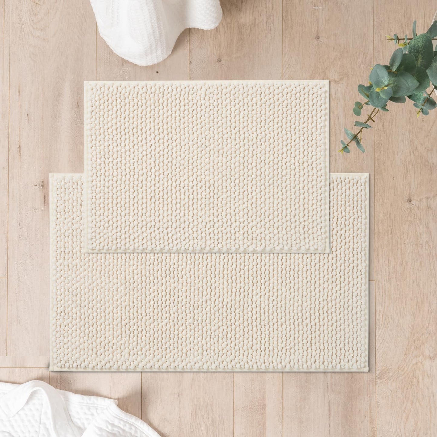 FRESHMINT Chenille Bathroom Rugs Sets 2 Piece 17"x24"+20"x32", Non-Slip Bath Mats, Absorbent Bath Rug, Washable Set of 2 Shower Floor Mat, Gray BST220