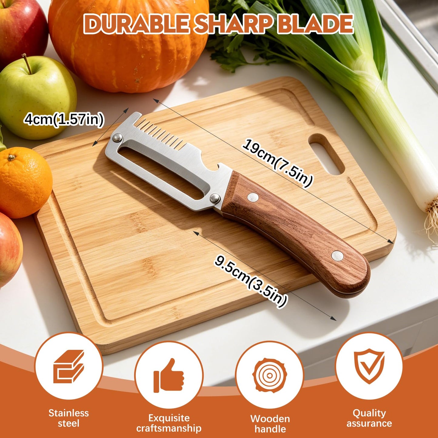 Left & Right Hand Vegetable Peeler Set with Bottle Opener, Thickened Stainless Steel Wide Blade for Smooth Peeling, Wooden Handle Kitchen Peeler for Fruits & Vegetables BST326L