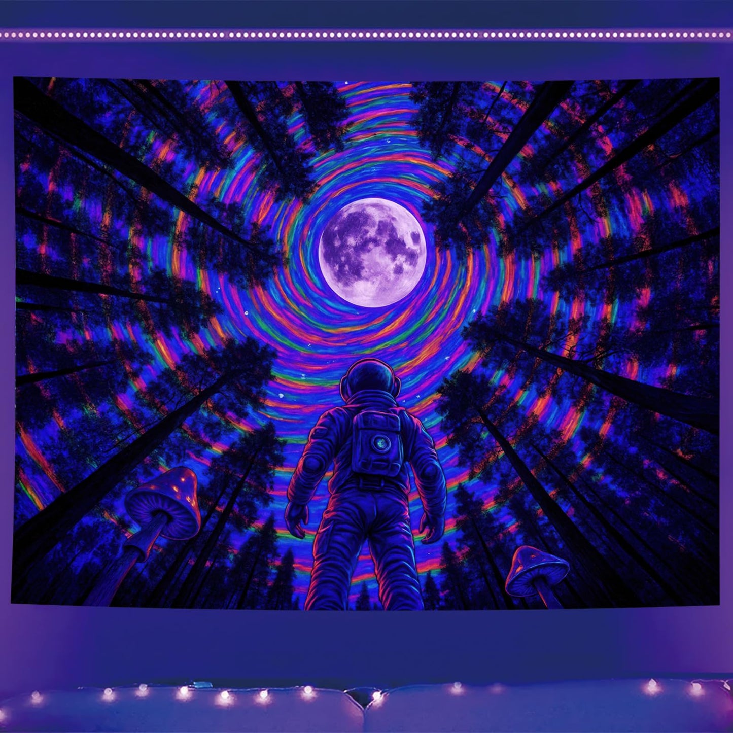 Starlit Patio Astronaut Blacklight Tapestry Trippy Forest Moon Vortex UV Reactive Galaxy Wall Hanging Psychedelic Space Poster Fluorescent Sci Fi Room Decor for Bedroom Dorm Gaming Lounge 78 x 59 Inch BST220