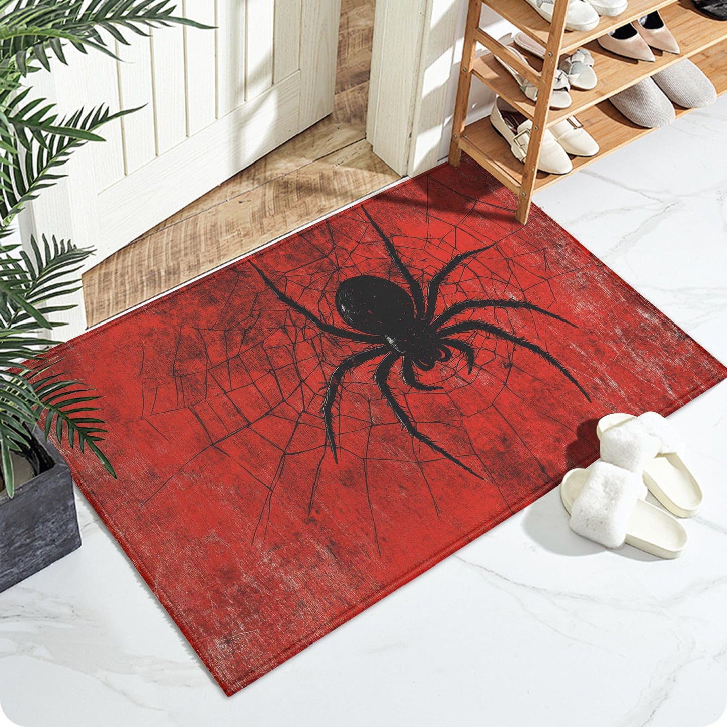 Red Spider Web Bath Mat for Bathroom,Washable Door Mat Absorbent Bath Rug Non-Slip Floor Rug Carpets,for Kitchen Bedroom Indoor BST220