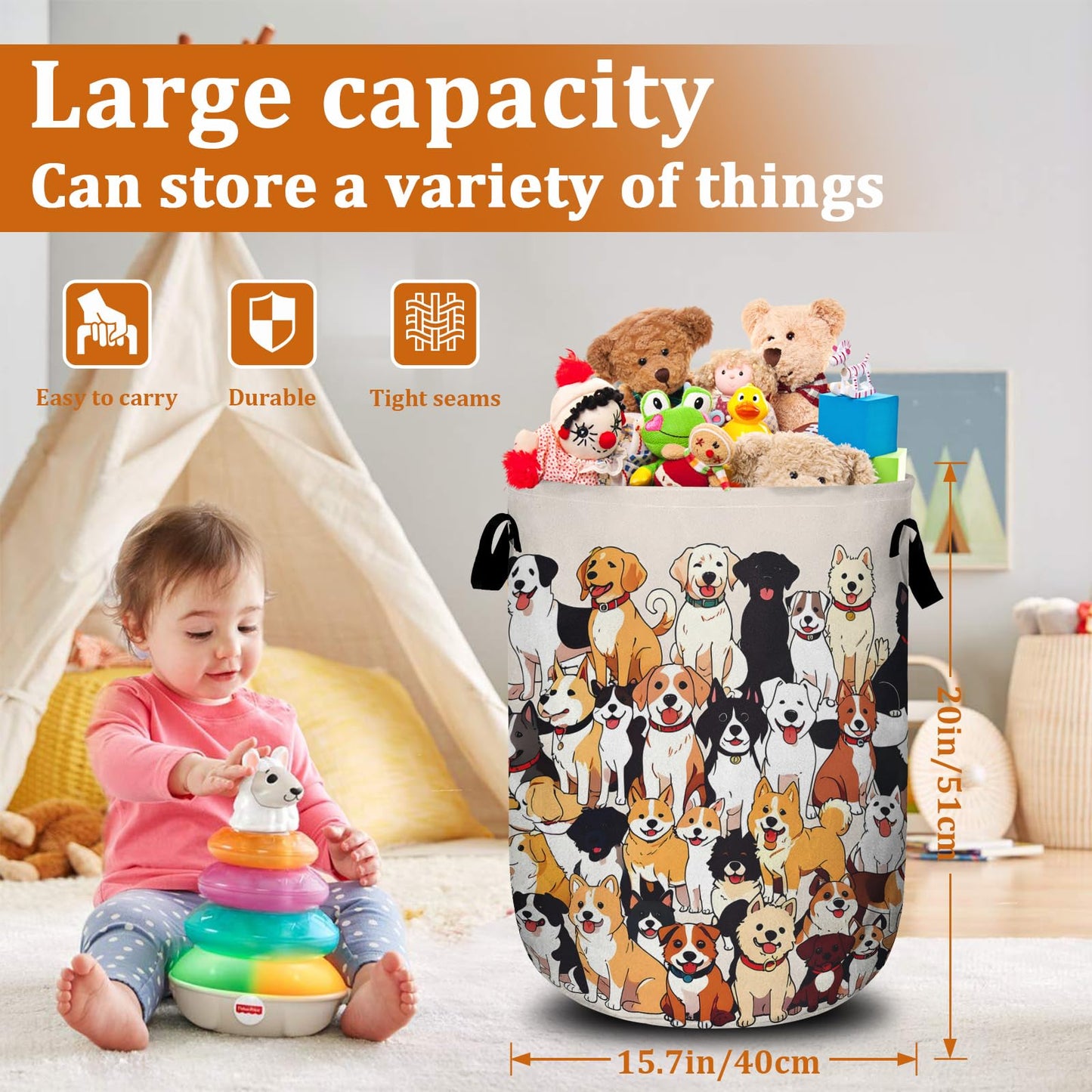 Nature Cow Print Laundry Basket with Sturdy Handles, Cow Skin Collapsible Oxford Cloth Laundry Hamper Organizer Basket for Bathroom Bedroom 15.7x20 Inch BST220