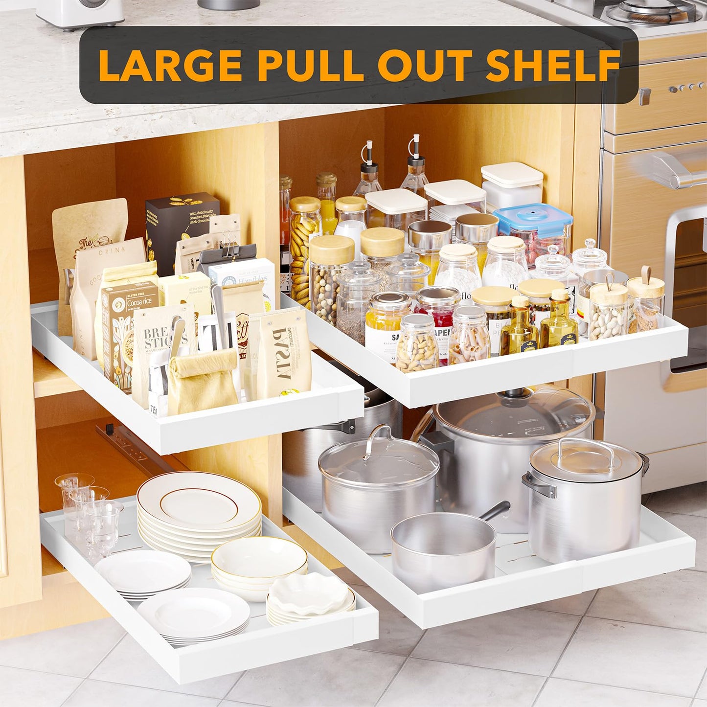 SpaceAid Pull Out Cabinet Organizer, 1 Pack Expandable 11.8"-19.6" (Need to Pull to Wide) N26
