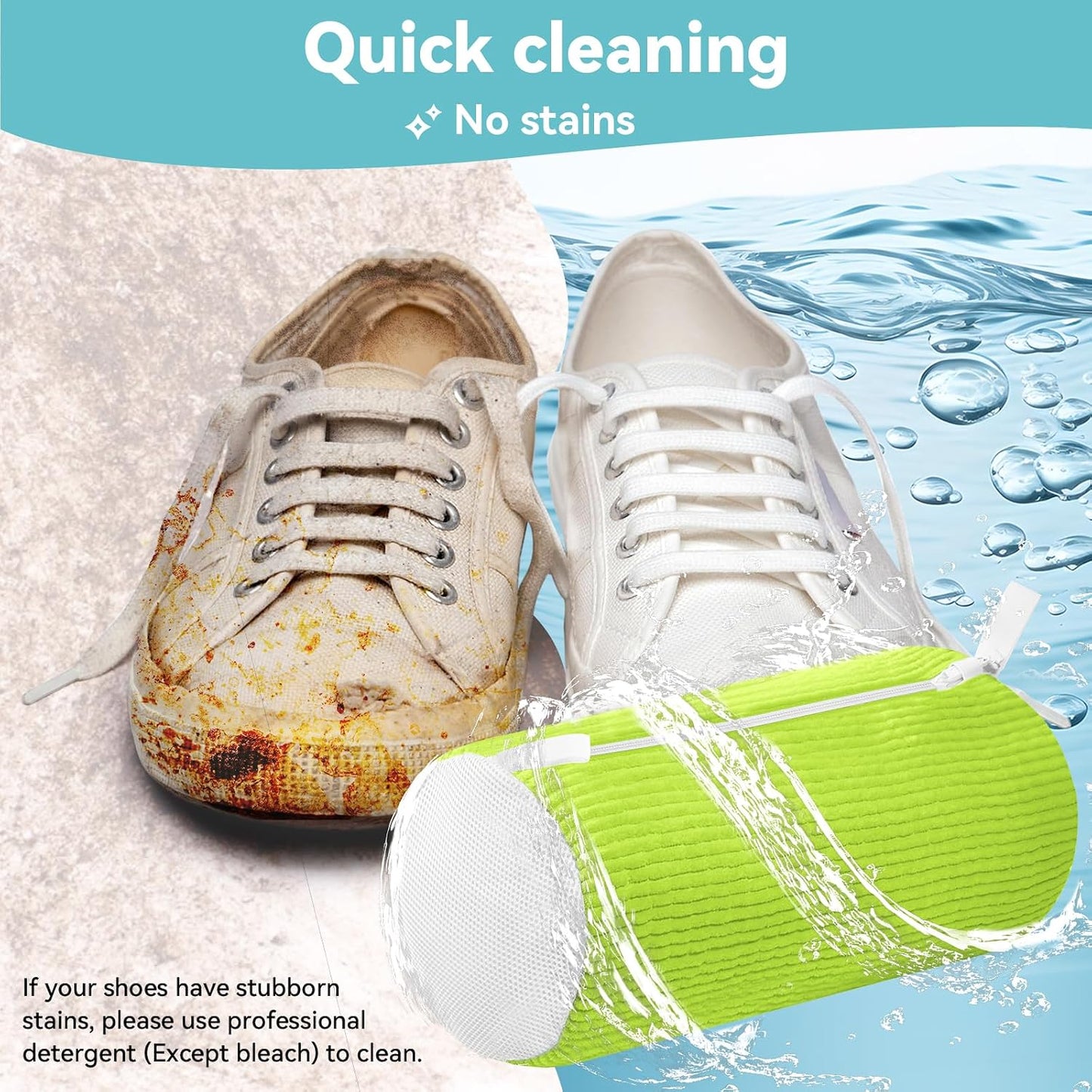 Shoe Washing Machine Bag, 2 Pack Green Shoe Bag for Washing Machine for Sneakers with Safety Hook Zipper, Reusable Shoe Laundry Bags BST326H