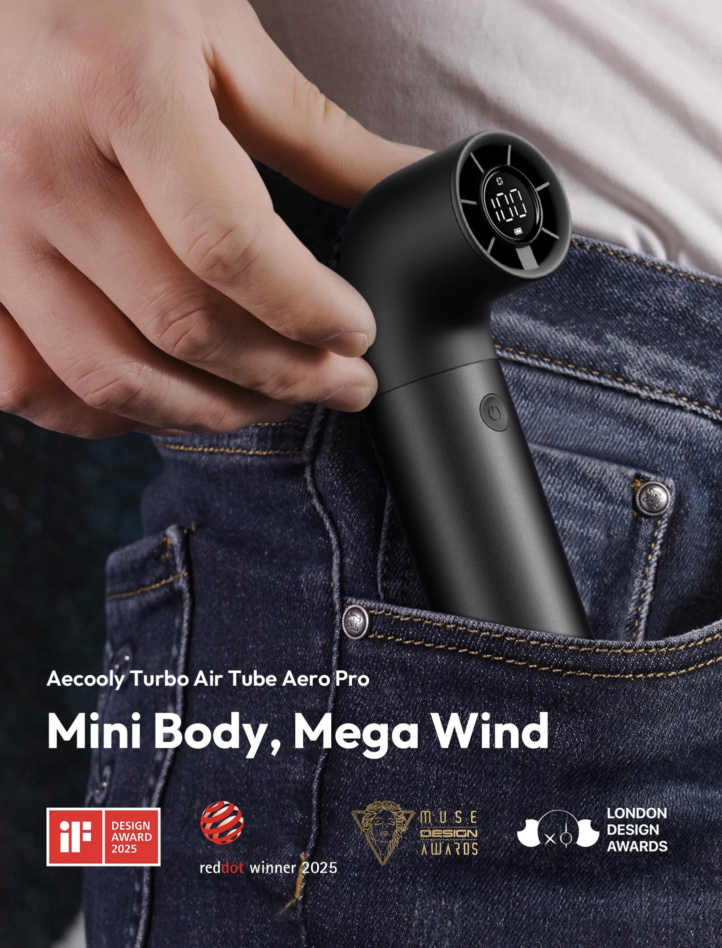 Aecooly Portable Handheld Fan, Powerful Turbo Air Tube Fan, 19000 RPM High Speed Aero Pro, 15H Max Cooling Time, 6 Speeds Aluminum Case, Mini Pocket Design, for Travel Beach Outdoor Activities -Blue WN420