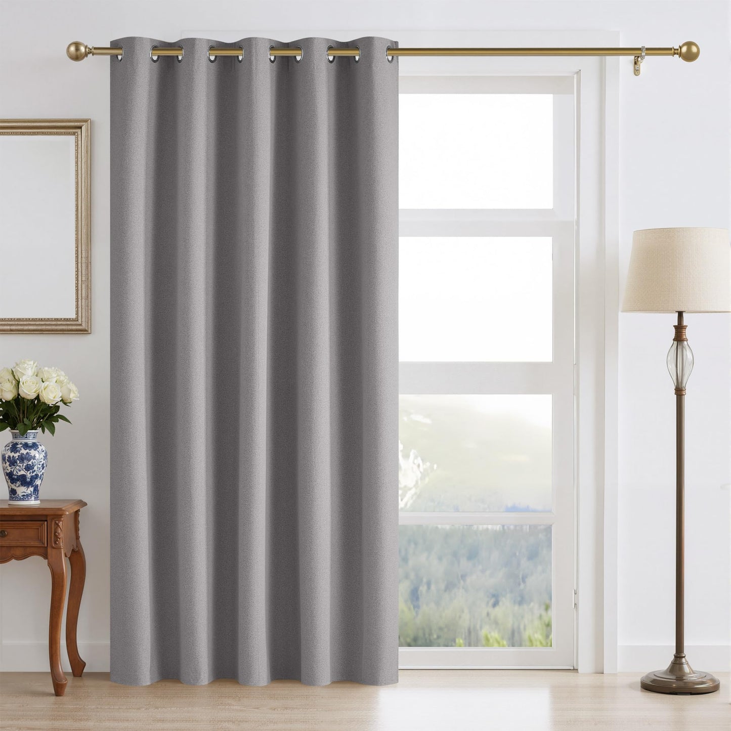 RYB HOME 100% Blackout Curtain for Sliding Glass Doors, Extra Wide Thermal Insulated Privacy Linen Curtains for Bedroom/Patio Door/Living Room/Open Closet, Room Divider, Black, W100xL108, 1 Panel BST220