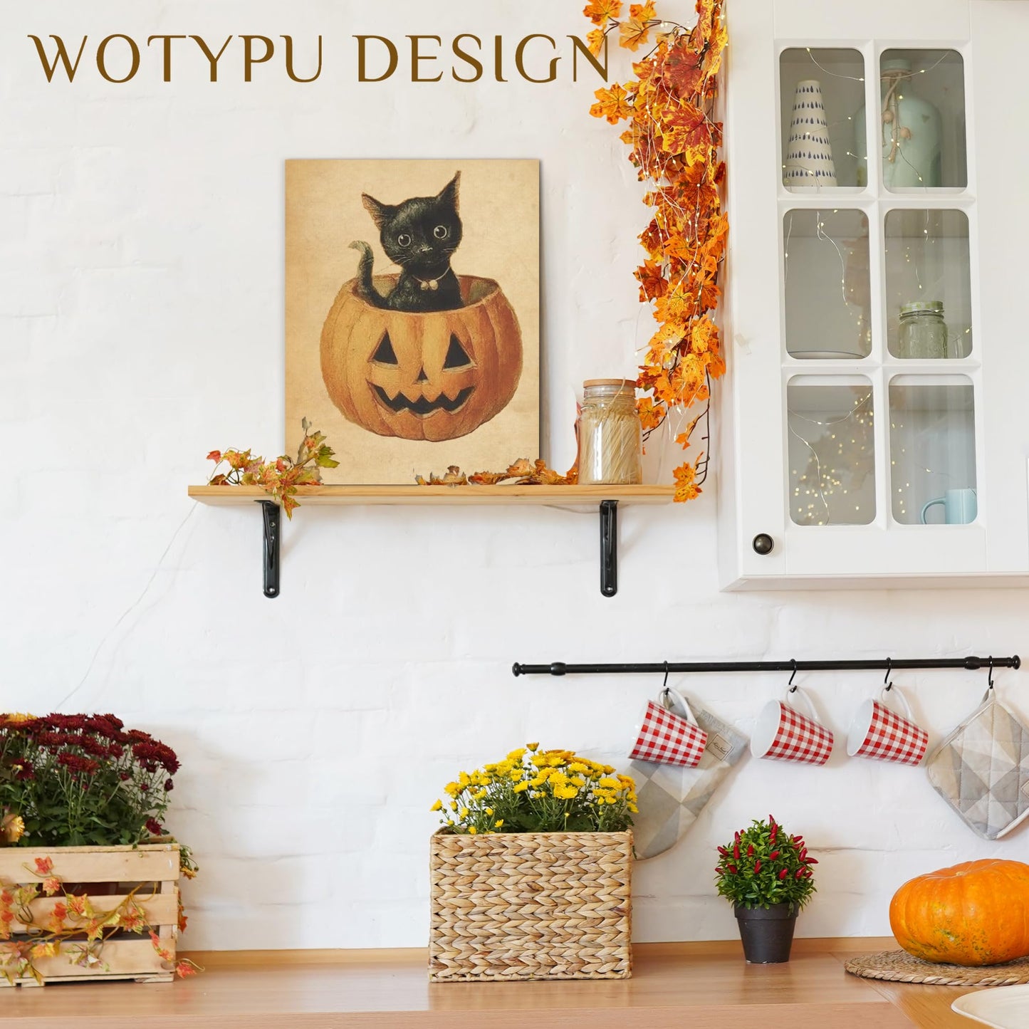 WOTYPU Fall Farmhouse Wall Art Decor, Farmhouse Fall Decor, Rustic Pumpkin Patch Scarecrow Truck Harvest Autumn Thanksgiving Framed Canvas Prints Poster Wall Decorations for Farm Home, 11x14 BST326H