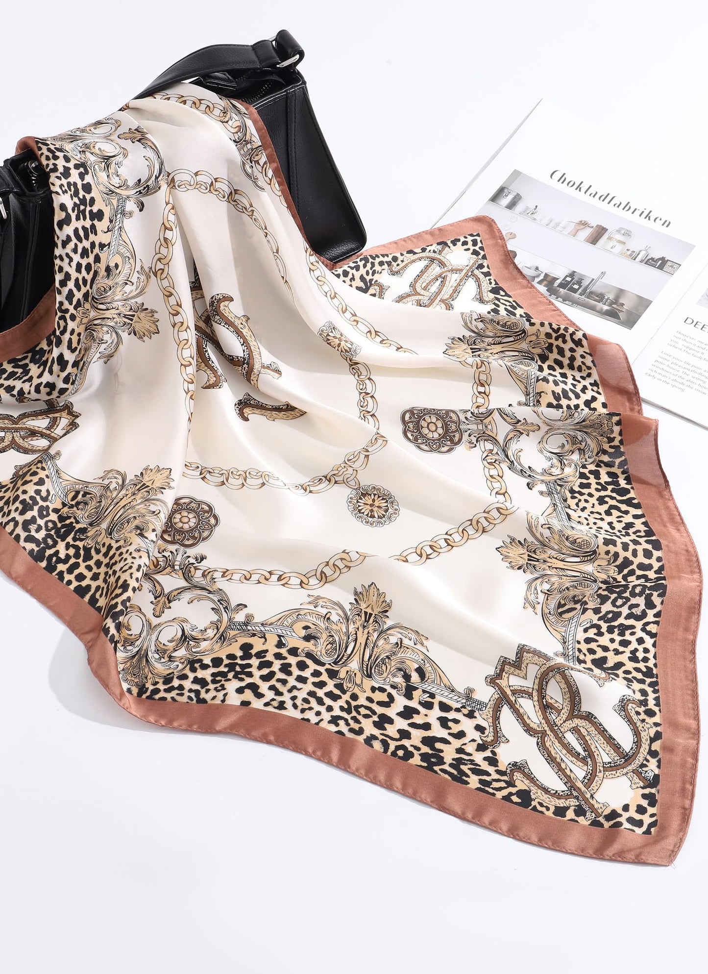 CHLINS 27.5” Square Head Scarf for Women Satin Hair Scarf Silk Wrap Neck Scarves Bandanas for Handbags Accessories WN420