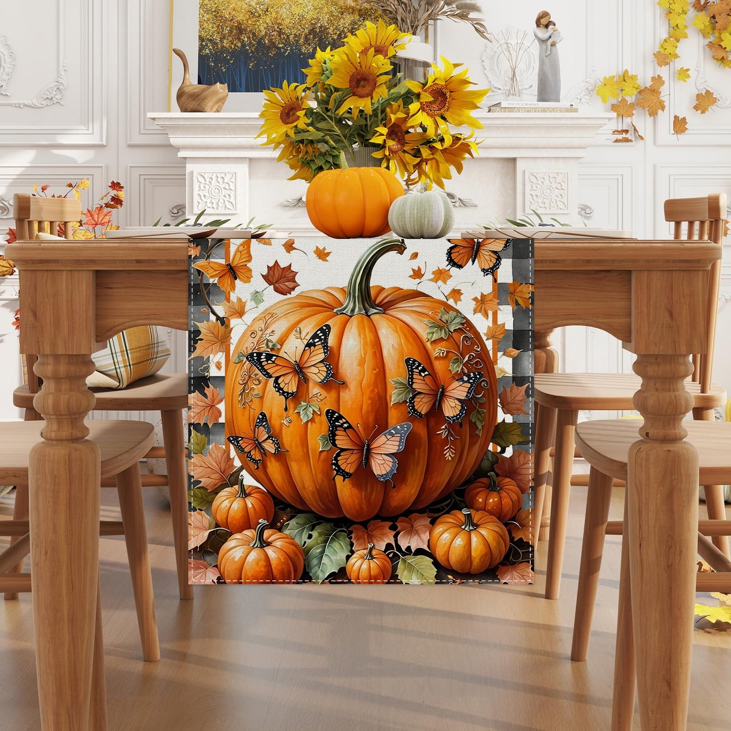 Linen Fall Placemats Set of 4 Fall Table Mats Farmhouse Pumpkin Butterfly Decor for Home Autumn Thanksgiving Home Kitchen Dining Room Table Decorations BST220