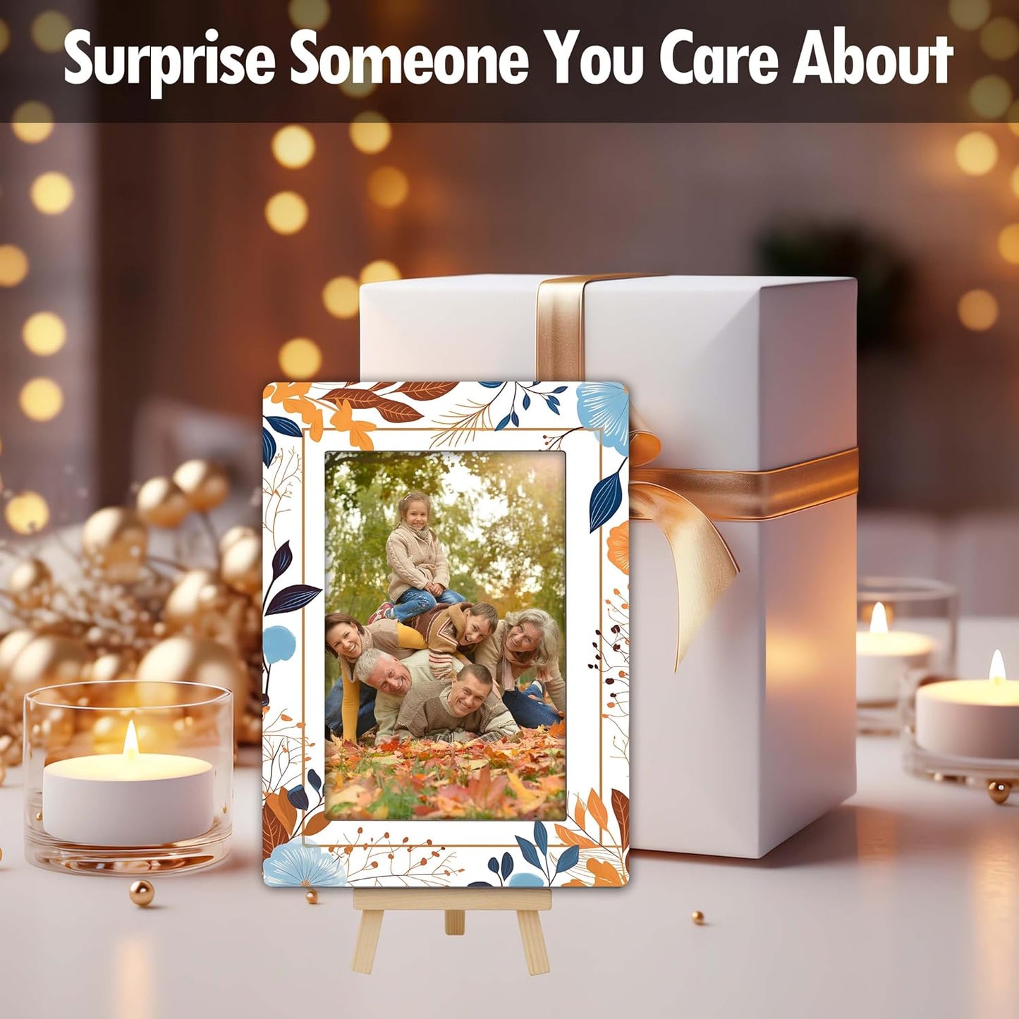 Fall Orange Picture Frames, Autumn Harvest Wooden 4x6 Photo Frame with Easel, Thanksgiving Gifts for Home Office Tabletop Display Decorations - D02 BST326L