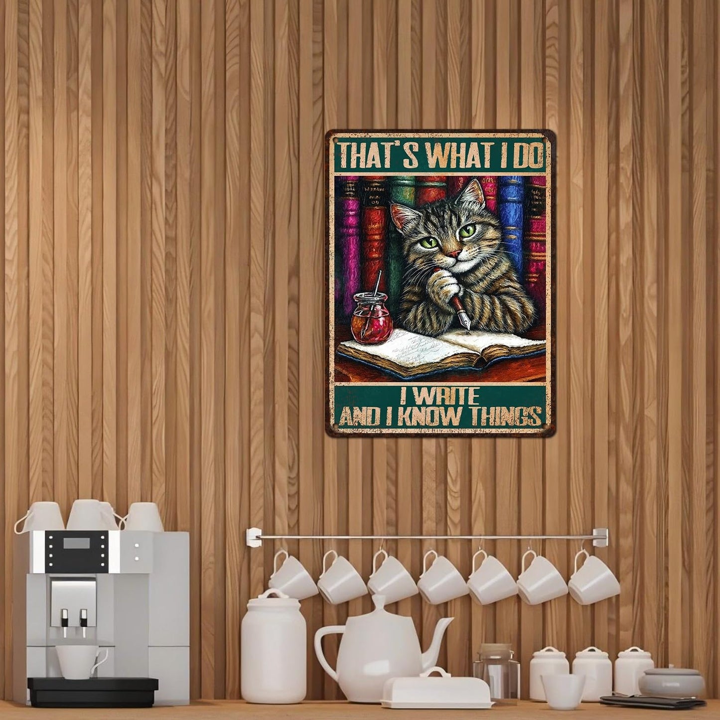 Vintage Cat Sign That's What I Do Write And I Know Things Metal Poster Sign for Home Bar Pub Kitchen Garage Restaurant Wall Deocr 12 * 8inch BST220