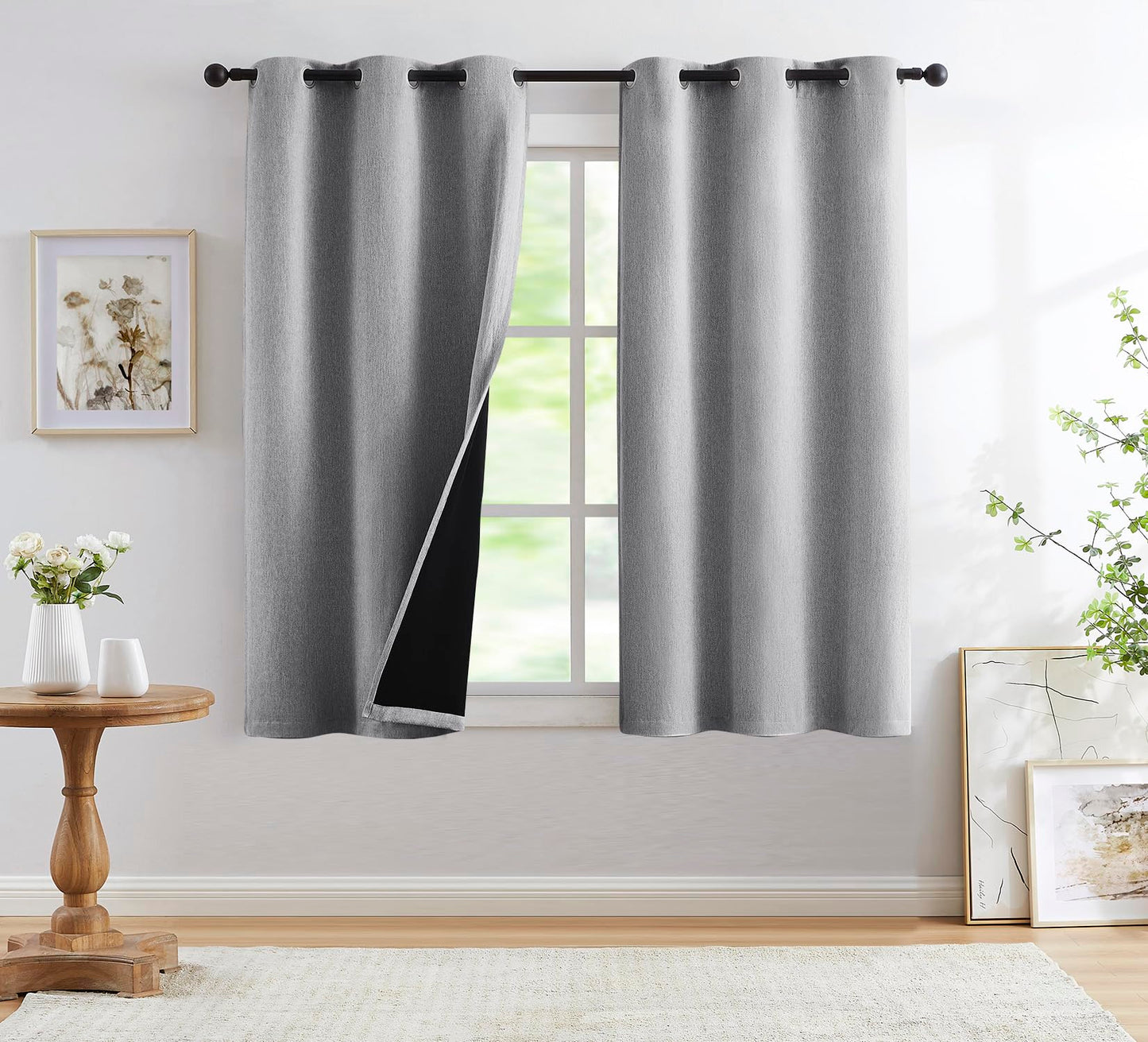Grey Full Blackout Linen Curtains 84-inch-Long Thermal Insulated Noise Reducing Bedroom Drapes Rustic Farmhouse Triple Weave Window Treatment Set for Theatre, Nursery, 40"x84"x2, Grey BST202
