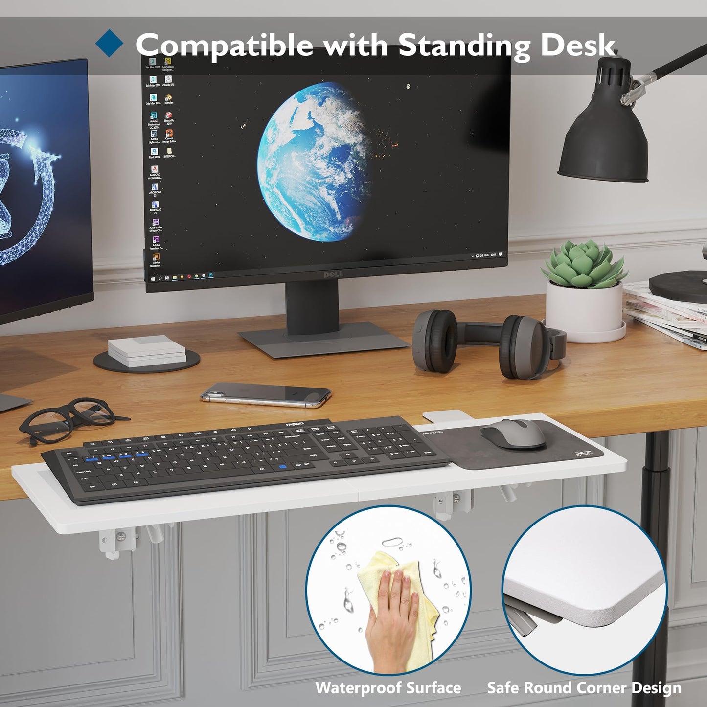 BONTEC Ergonomic Desk Extender Tray, 9.5"x9.1" Wrist Rest Shelf | 90°Foldable Elbow Support, Table Mount Arm, Clamp on Computer Arm Rest for Desk, Office & Home Use,Durable Easy to Install BST202