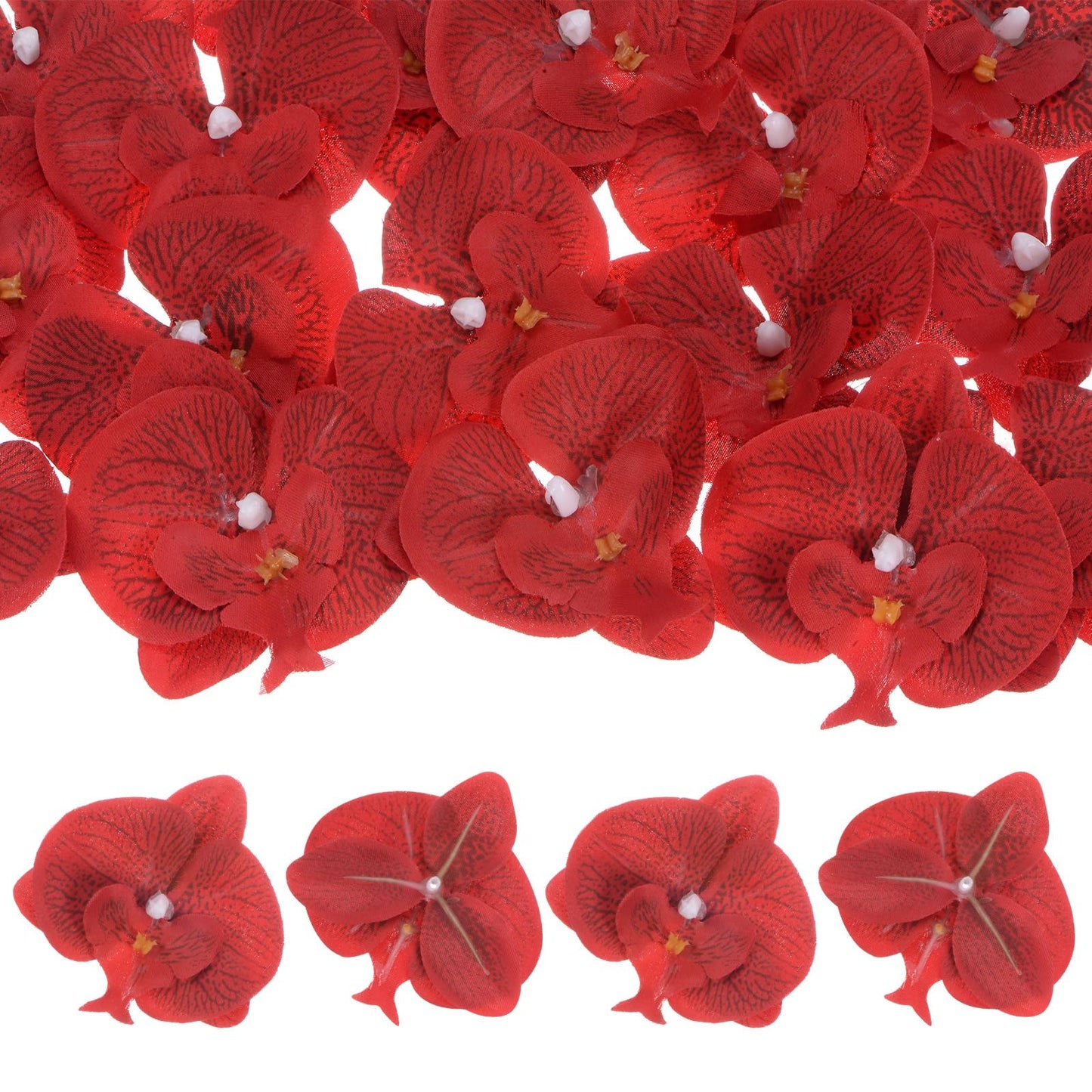 M METERXITY 20-Pack Artificial Orchid Flower Heads, Silk Faux Butterfly Flowers Head for Wedding/Bouquet/Bridal/Party Decor, Fake Phalaenopsis Petals Bulk [2.76 Inch, Dark Purple] BST220