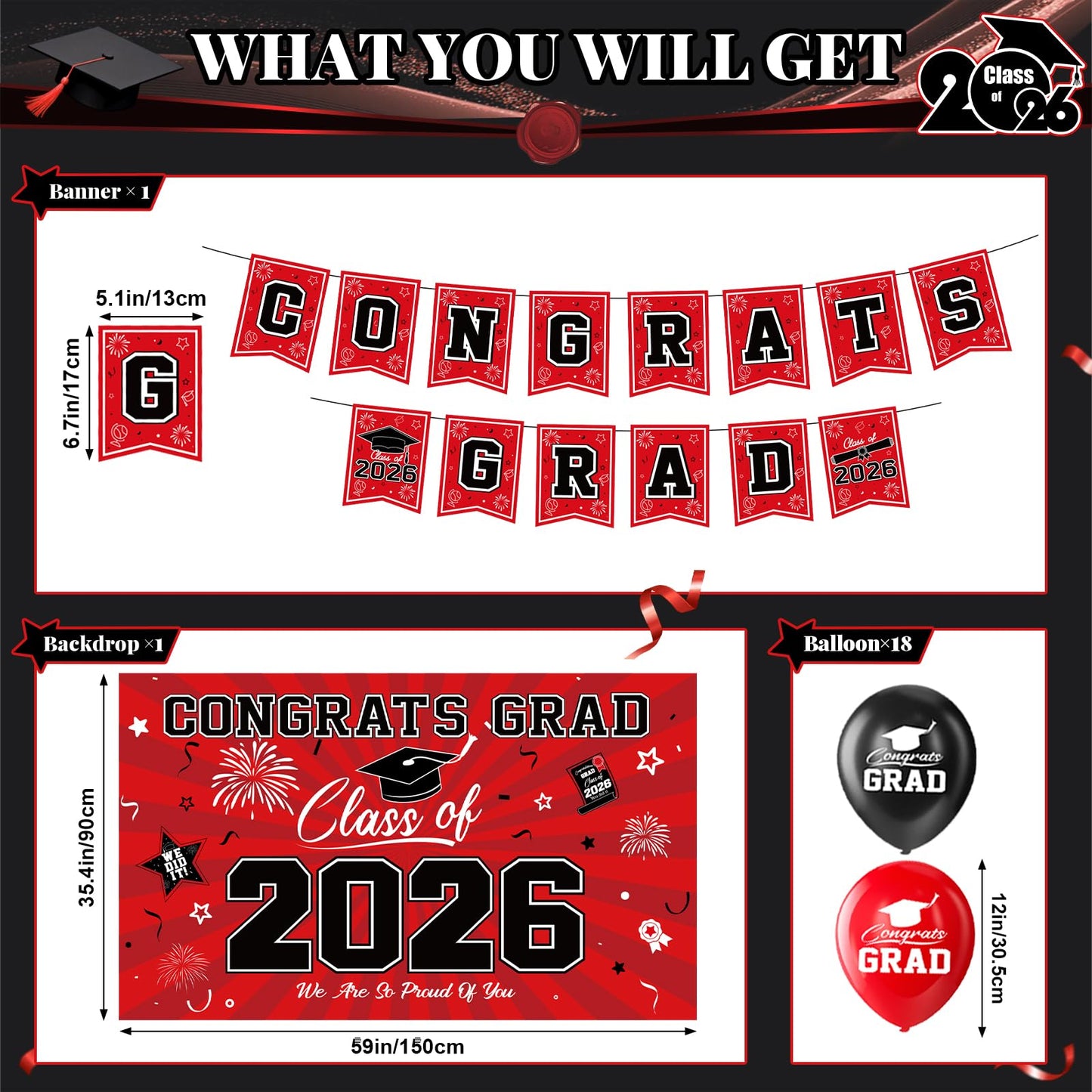 Graduation Decorations 2026-Blue and Black Graduation Party Decorations Supplies Class of 2026 with Graduation Banner, Backdrop, Balloons, Centerpieces, Hanging Swirl for Grad Party BST326H