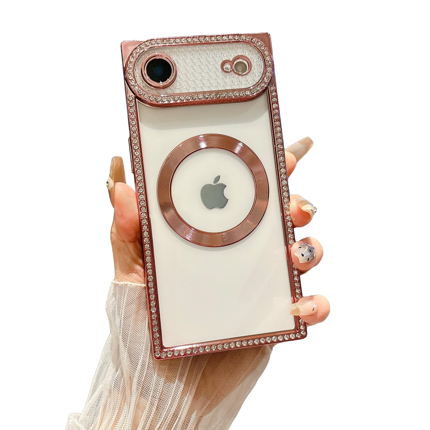 Owncase Magnetic for iPhone 13 Pro Case, Compatible with Magsafe, Crystal Diamonds Glitter Electroplated Edge Soft TPU Clear Phone Case for Women Girls, Gold WN420