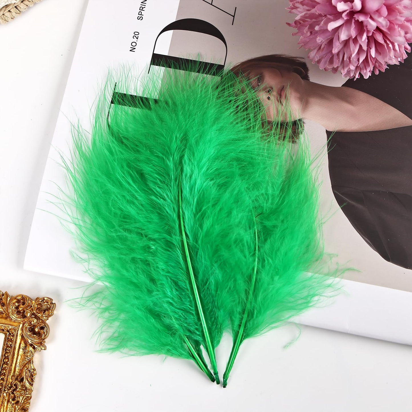 Fluffy Turkey Marabou Feathers 100pcs for Craft Dream Catcher Decoration - 4-7Inches Natural Feathers (Green) BST220