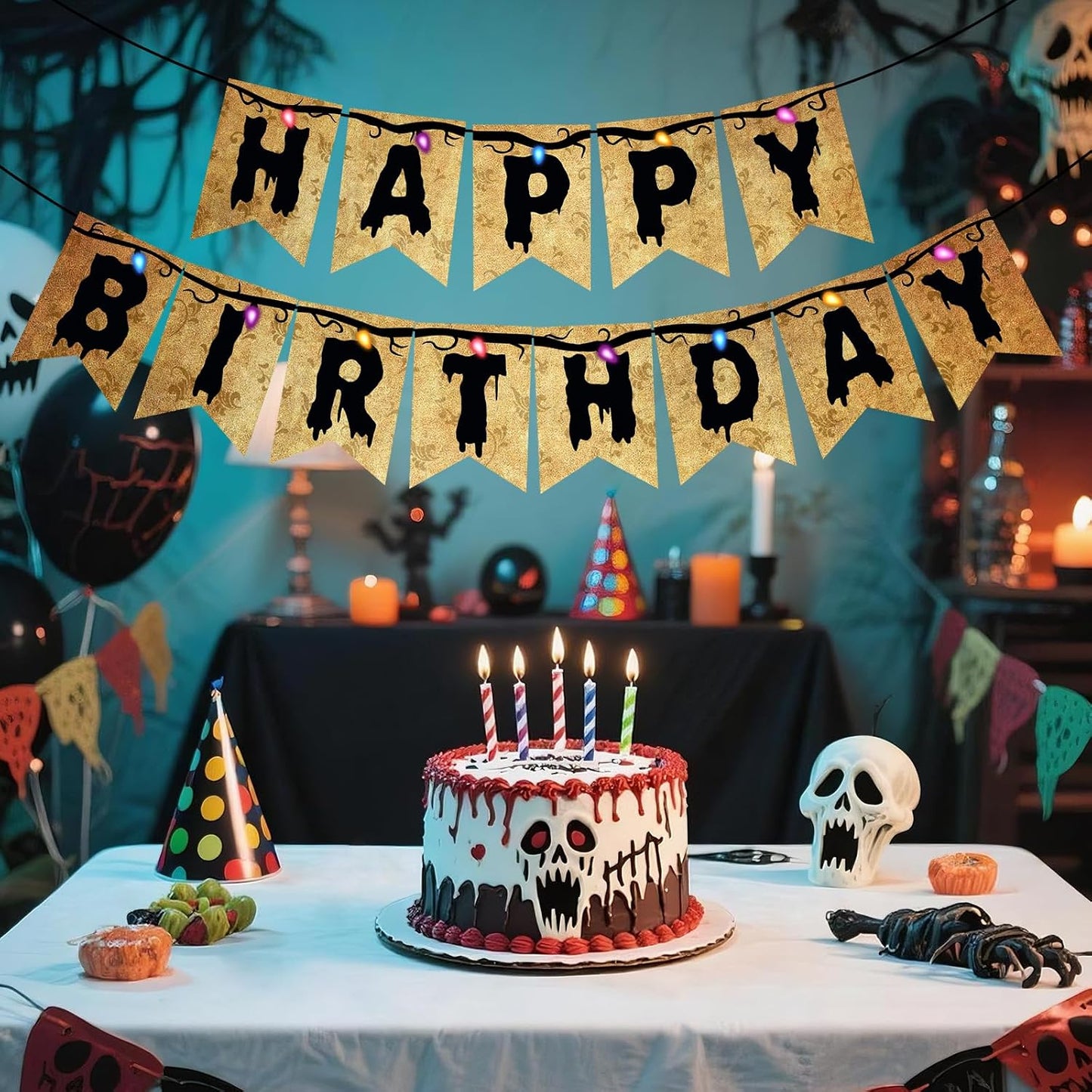 Halloween Theme Party Decorations Banner,Spooky Party Decoration,Happy Birthday Banner Decoration,Backdrop Wall Decors Photo Props BST202