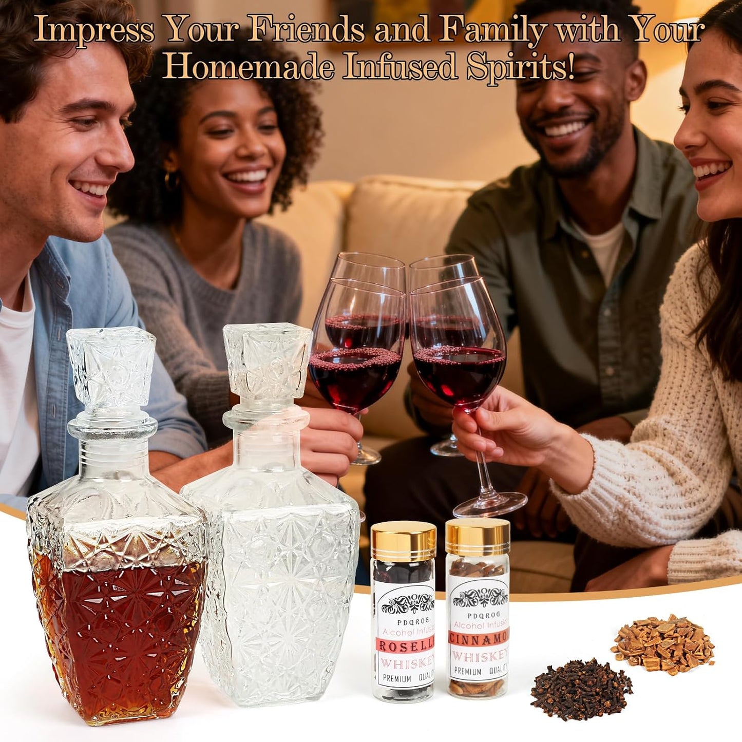 Alcohol Infusion Kit for Infusing Whiskey, Gin, Vodka, Tequila, Rum - DIY Your Own Flavored Spirits with Natural Ingredients - Anniversary, Birthday Gift for Men,Father Day Gifts,Husband WN420