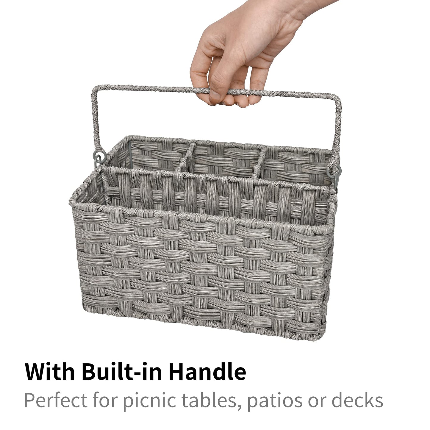 GRANNY SAYS Wicker Utensil Caddy - Picnic Basket with Handle, Organizer for Kitchen Table or Cabinet, Silverware Holder for Parties BST220