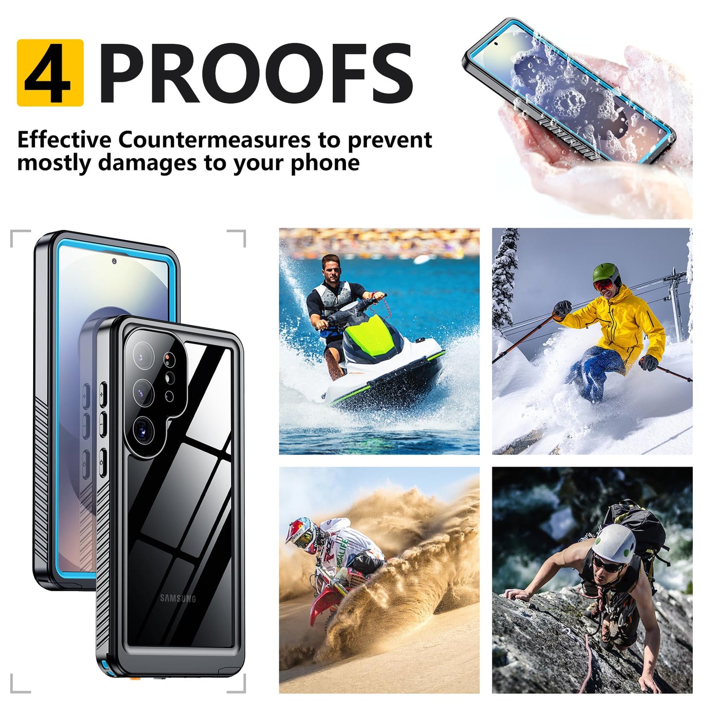 SPIDERCASE Designed for Samsung Galaxy S23 Case Waterproof,Built-in Screen & Camera Lens Protector[IP68 Underwater][Military Grade Shockproof] Full Body Protection Phone Case, Black/Clear WN420