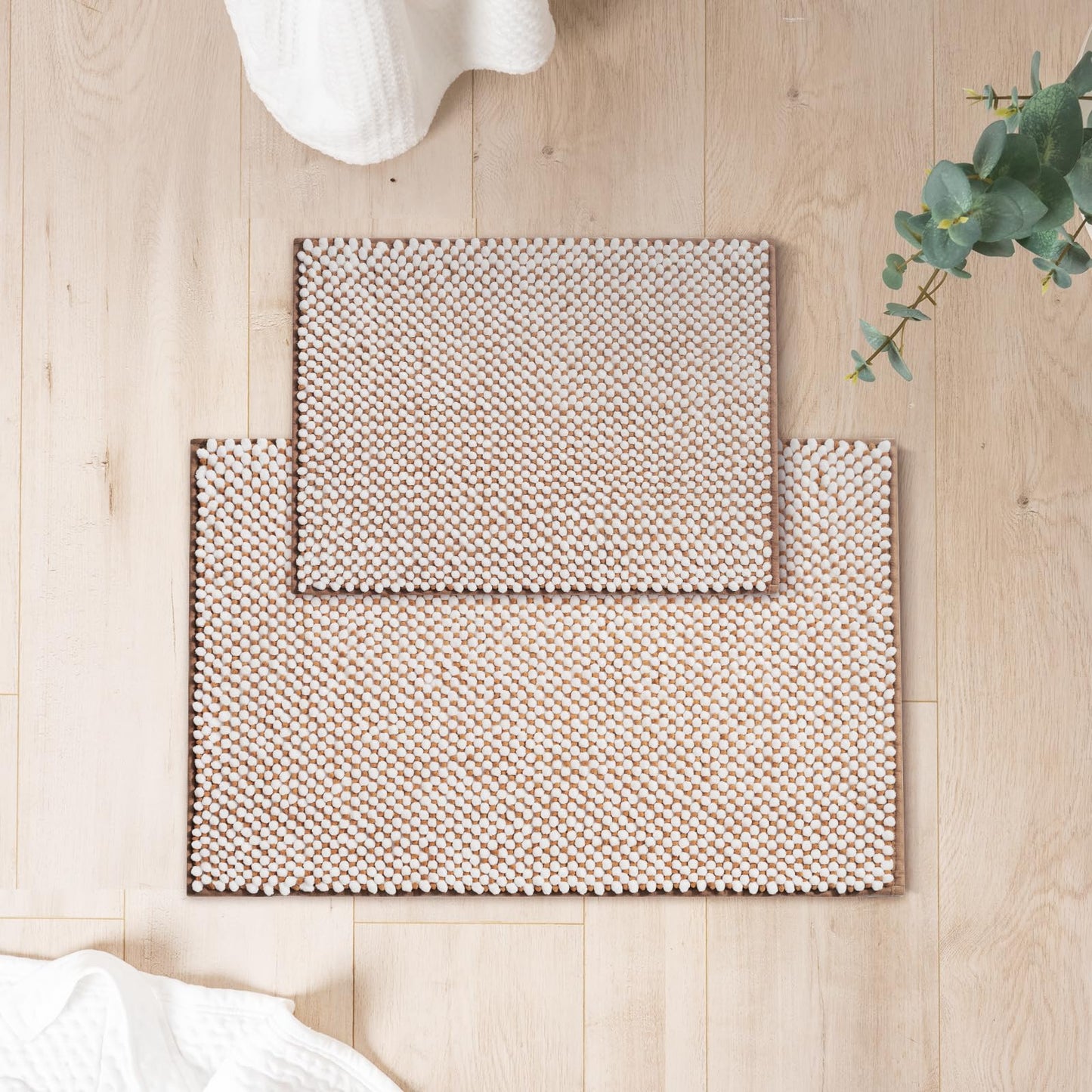 FRESHMINT Chenille Bathroom Rugs Sets 2 Piece 17"x24"+20"x32", Non-Slip Bath Mats, Absorbent Bath Rug, Washable Set of 2 Shower Floor Mat, Gray BST220