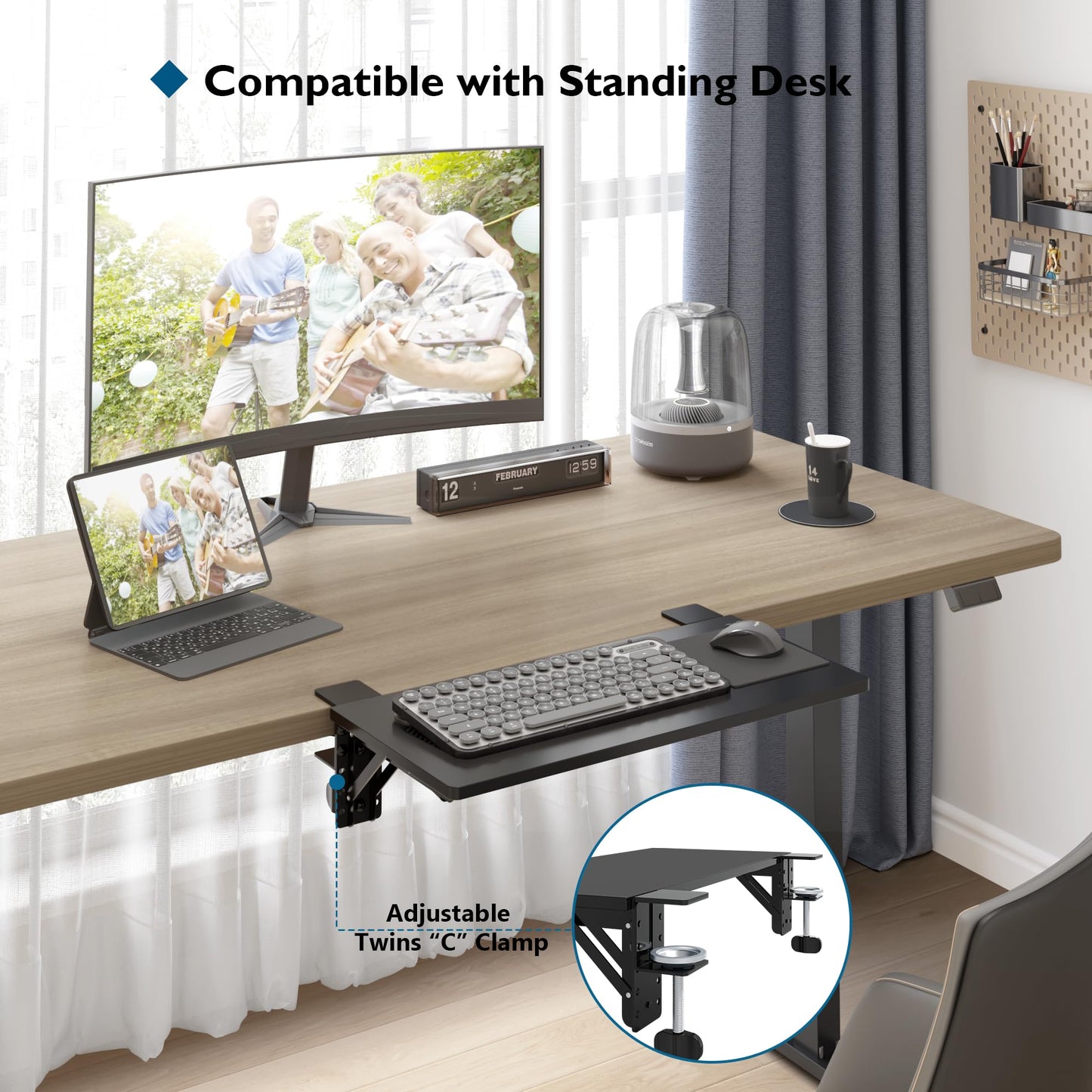BONTEC Ergonomic Desk Extender Tray, 9.5"x9.1" Wrist Rest Shelf | 90°Foldable Elbow Support, Table Mount Arm, Clamp on Computer Arm Rest for Desk, Office & Home Use,Durable Easy to Install BST202