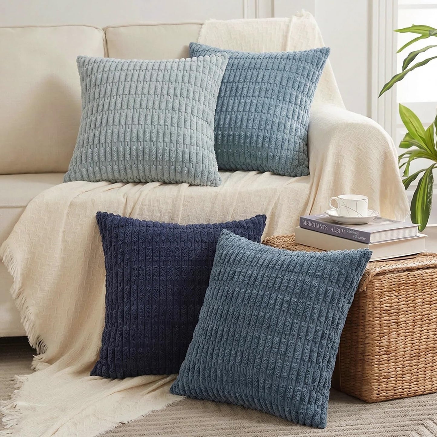 Fancy Homi 4 Packs Decorative Throw Pillow Covers for Living Room Couch Bed, Modern Farmhouse Boho Home Décor Accent Cushion Case, 26" x 26", Peach BST220