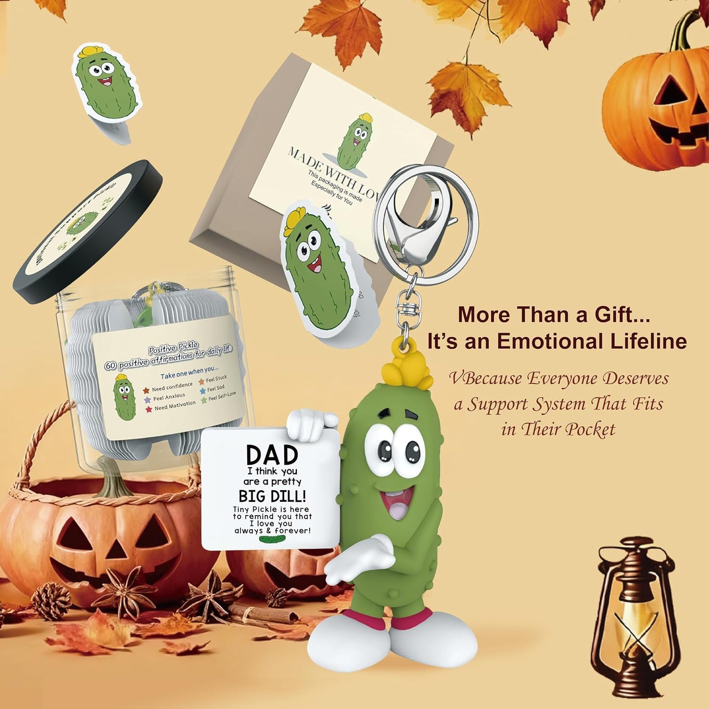 Positive Pickle with 60 Positive Affirmations Cards Set, Dad Gifts from Daughter Son, Best Dad Ever Gifts Thank You Daddy Gift Funny Pickle Plush BST202