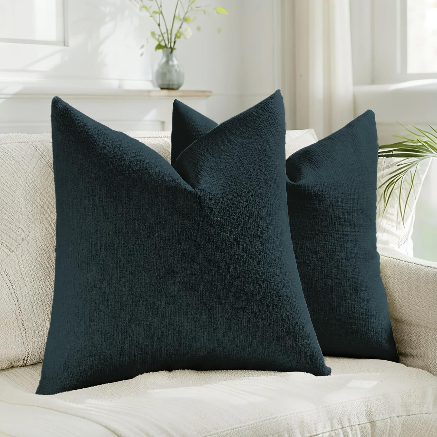 HAUSSY Pack of 2 Faux Linen Pillow Covers 26x26 Inch, Decorative Throw Pillows Soft Boho Neutral Cushion Covers Home Decor Modern Pillowcase for Couch Living Room Sofa Bed, Natural Linen (Covers Only) BST220