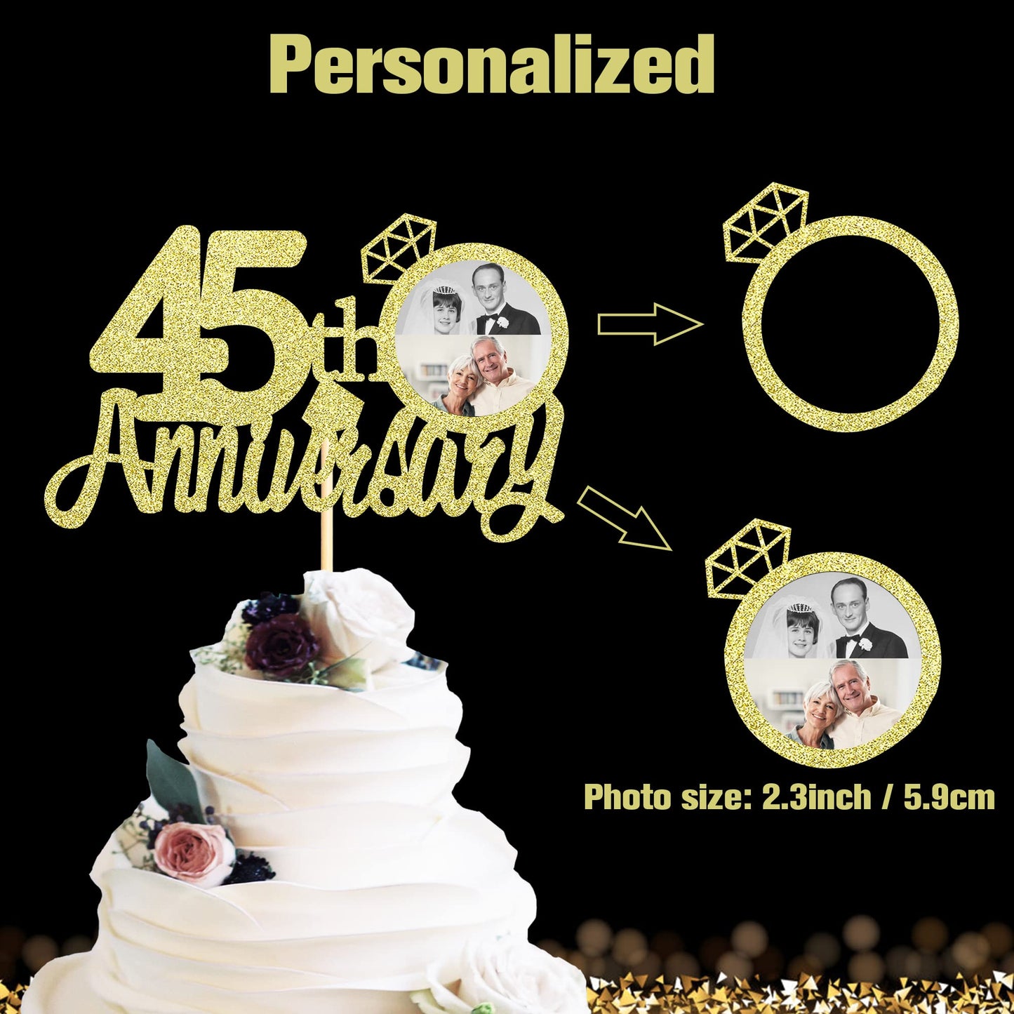 Sumerk 13 PCS Gold Glitter 55th Anniversary Cake Topper Happy 55th Anniversary Wedding Anniversary Cake Decorations BST220