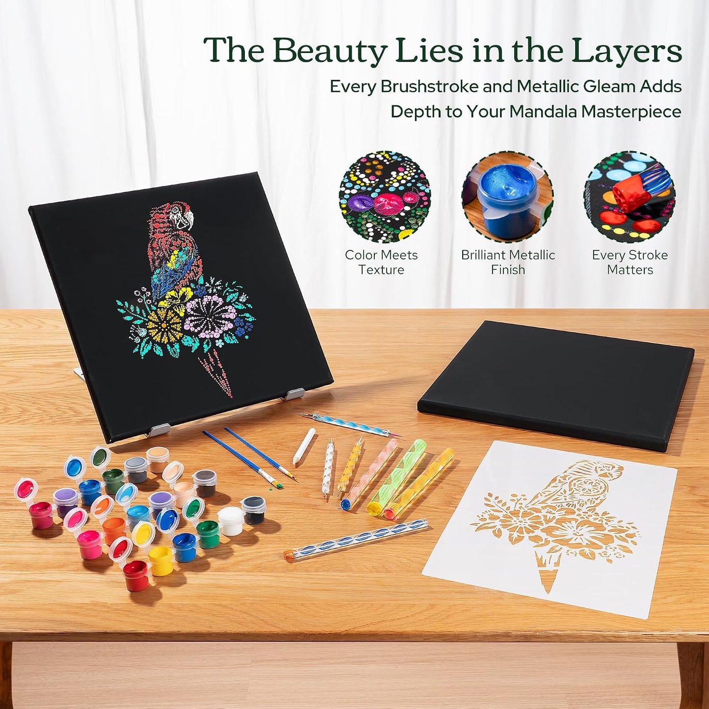 MoonGarden Mandala Dot Painting Canvas Kit – Complete Canvas Art Set with Stencils, Acrylic Paint, Dotting Tools & Canvases – Mindful DIY Craft Kit for Adults - Relaxing and Creative Activity BST326H